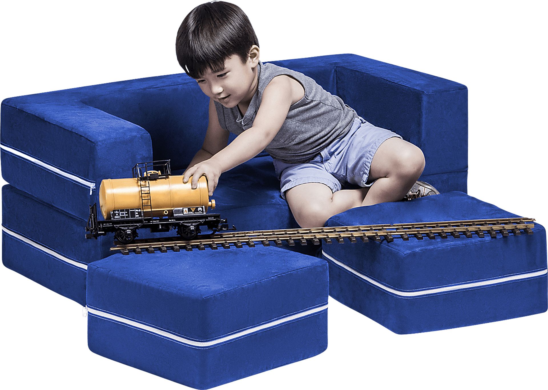 Kids Cubblie Blue Convertible Loveseat and Ottoman - Image 2