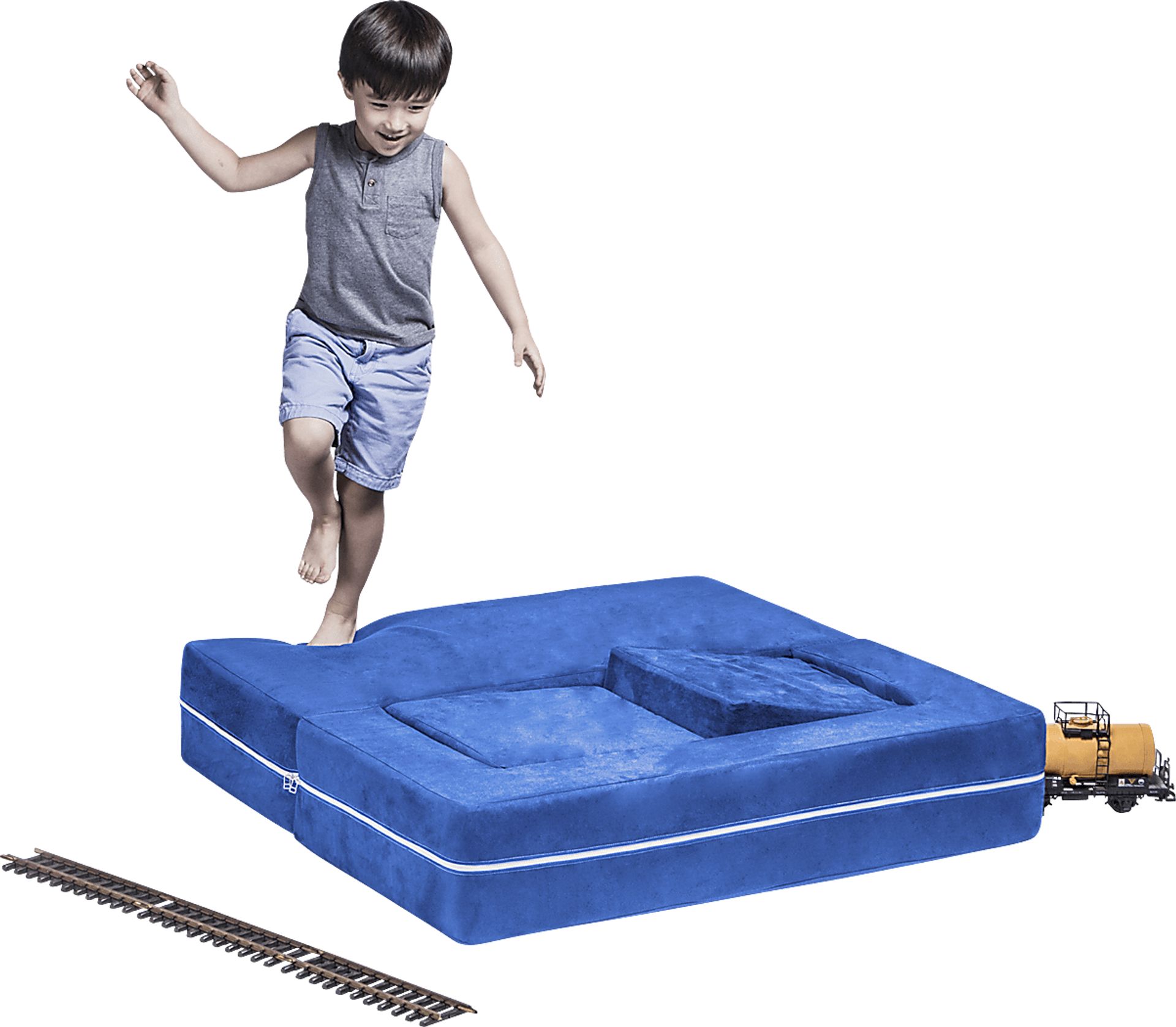 Kids Cubblie Blue Convertible Loveseat and Ottoman - Image 3