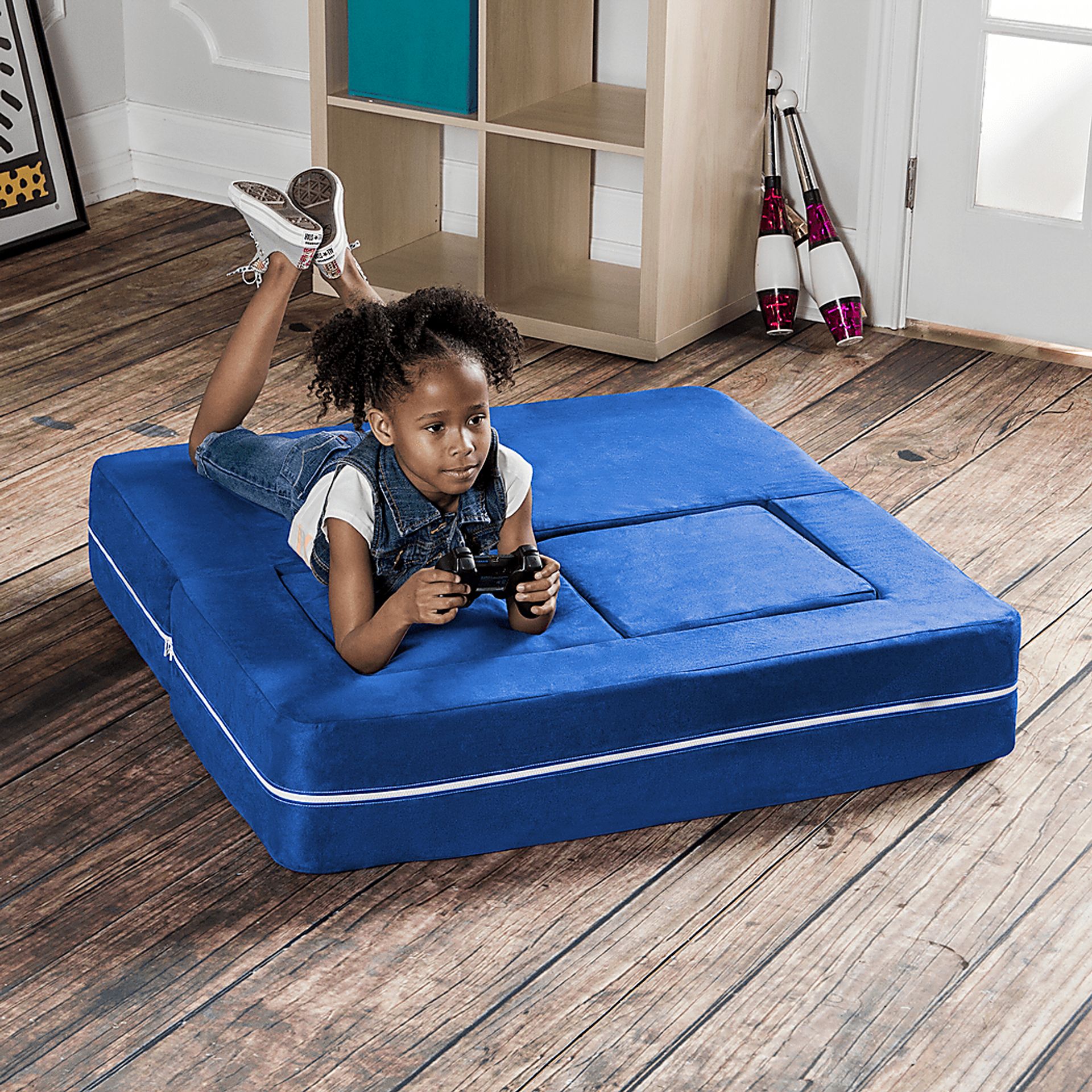 Kids Cubblie Blue Convertible Loveseat and Ottoman - Image 5
