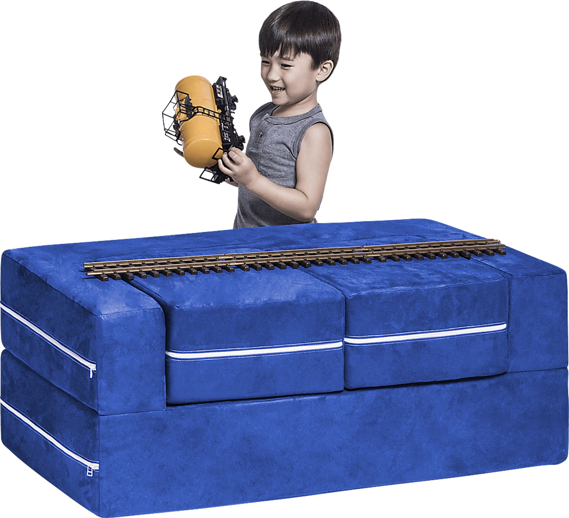 Kids Cubblie Blue Convertible Loveseat and Ottoman - Image 1