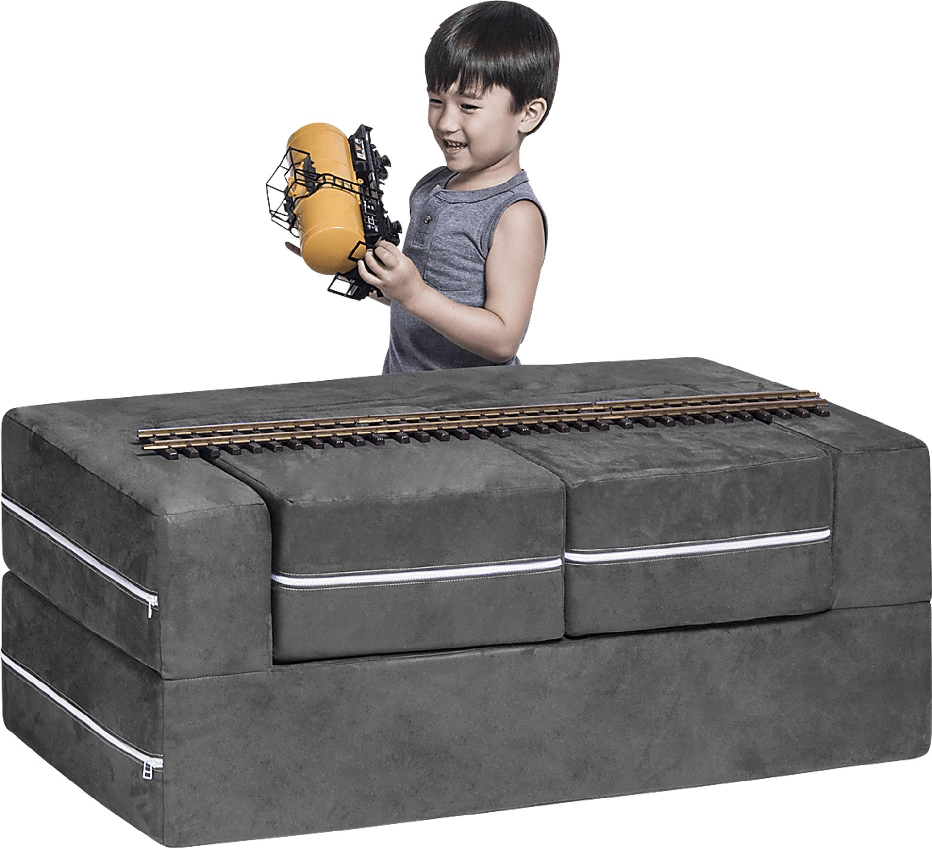 Kids Cubblie Gray Convertible Loveseat and Ottoman - Image 1
