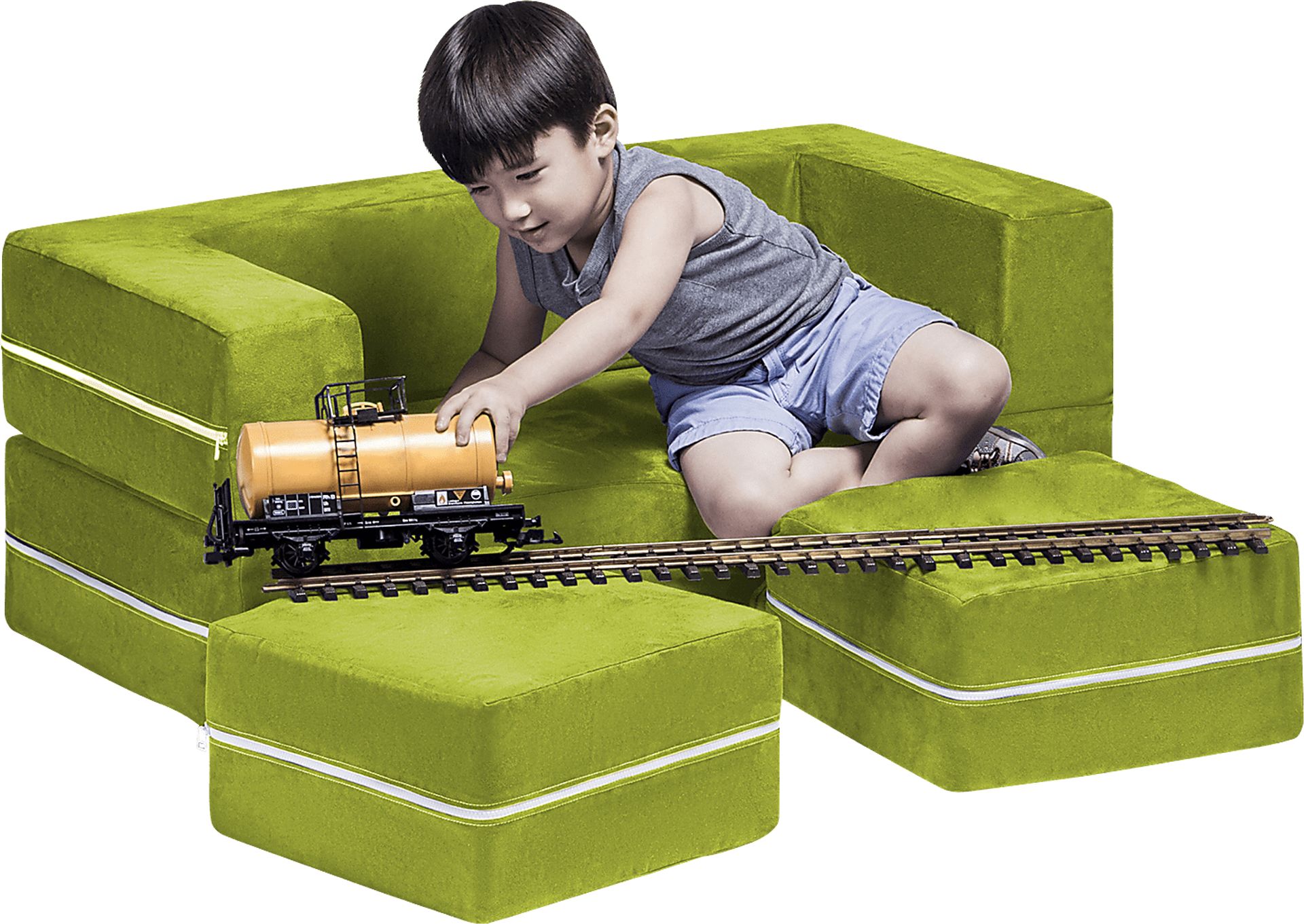 Kids Cubblie Green Convertible Loveseat and Ottoman - Image 2
