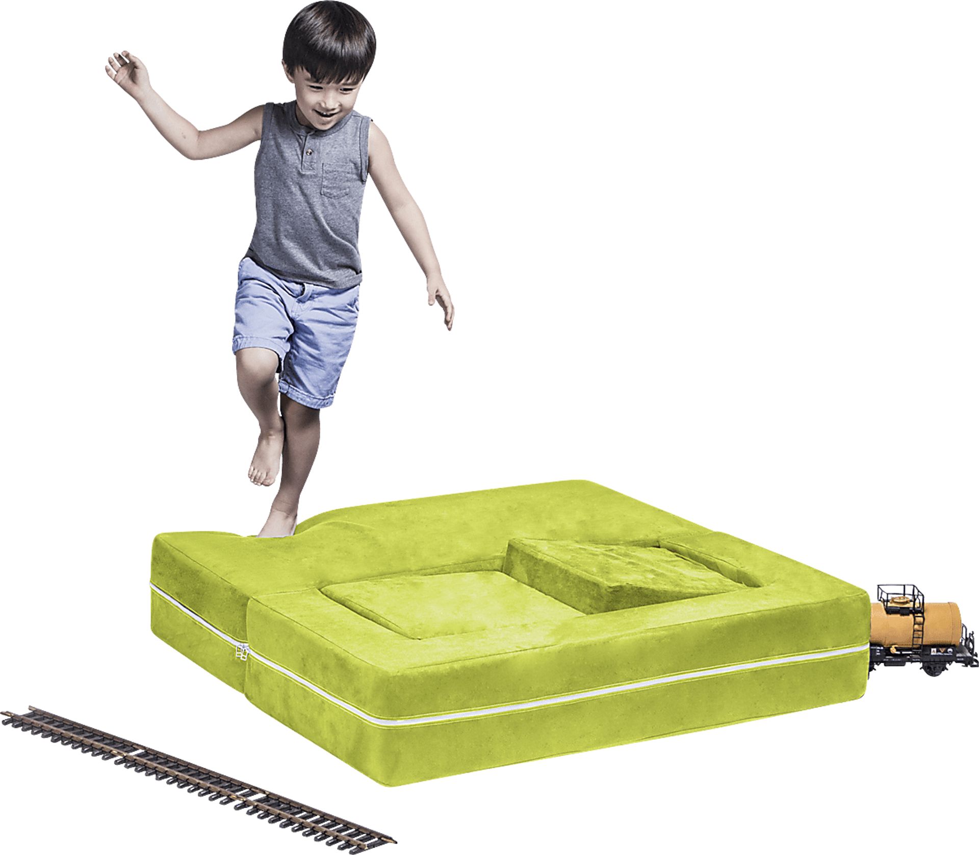 Kids Cubblie Green Convertible Loveseat and Ottoman - Image 3