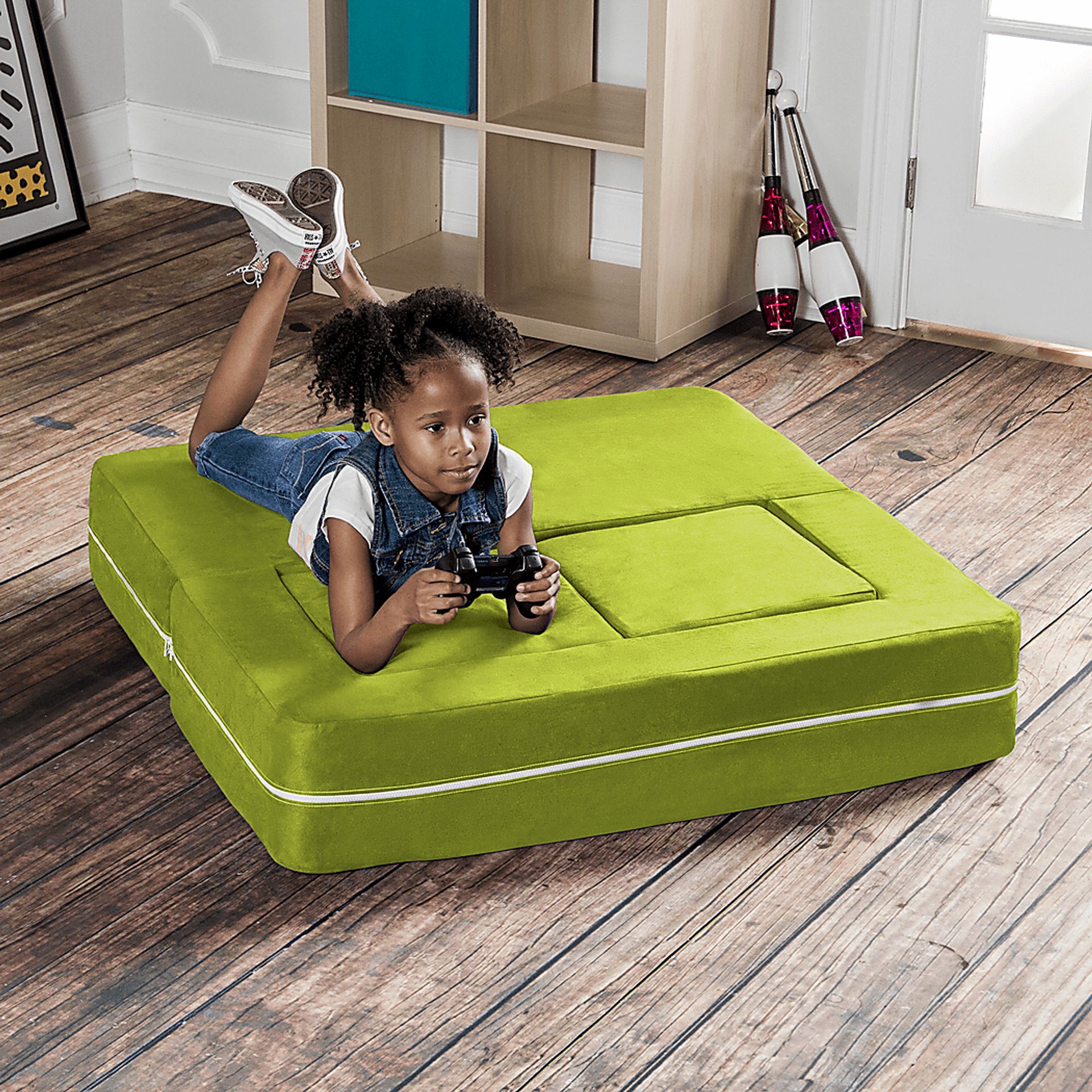 Kids Cubblie Green Convertible Loveseat and Ottoman - Image 5