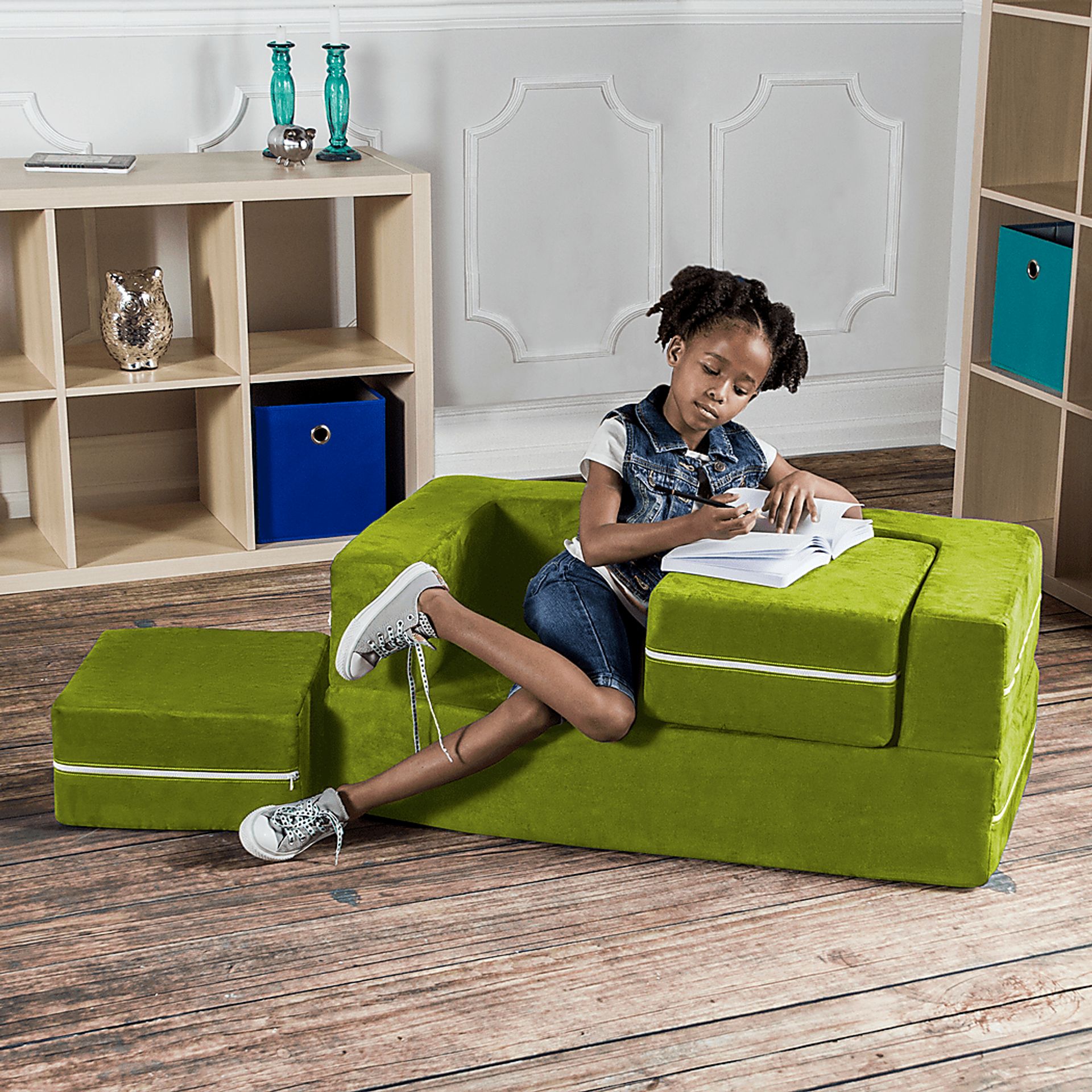 Kids Cubblie Green Convertible Loveseat and Ottoman - Image 7