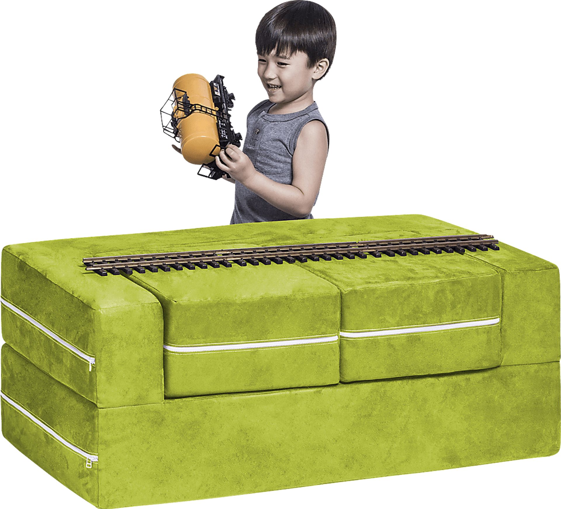 Kids Cubblie Green Convertible Loveseat and Ottoman - Image 1