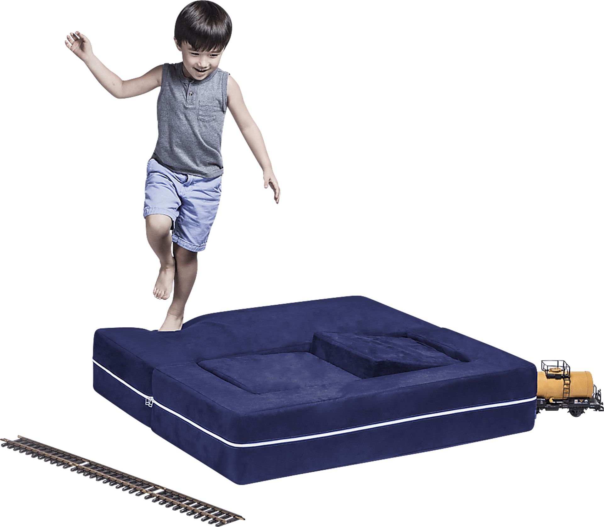 Kids Cubblie Navy Convertible Loveseat and Ottoman - Image 2