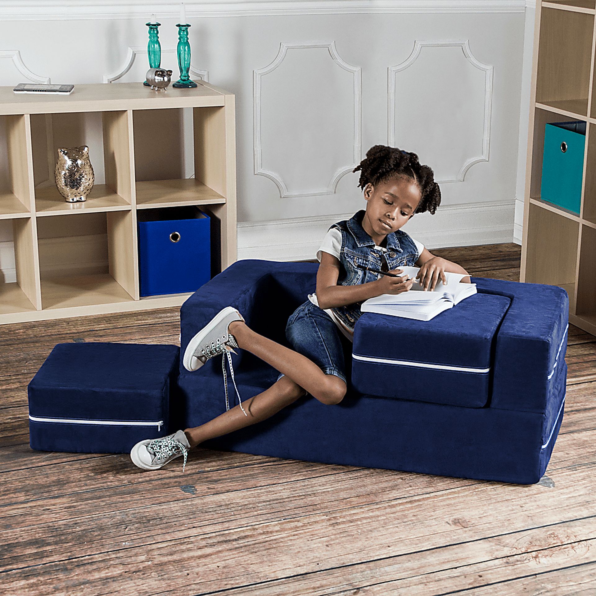 Kids Cubblie Navy Convertible Loveseat and Ottoman - Image 4