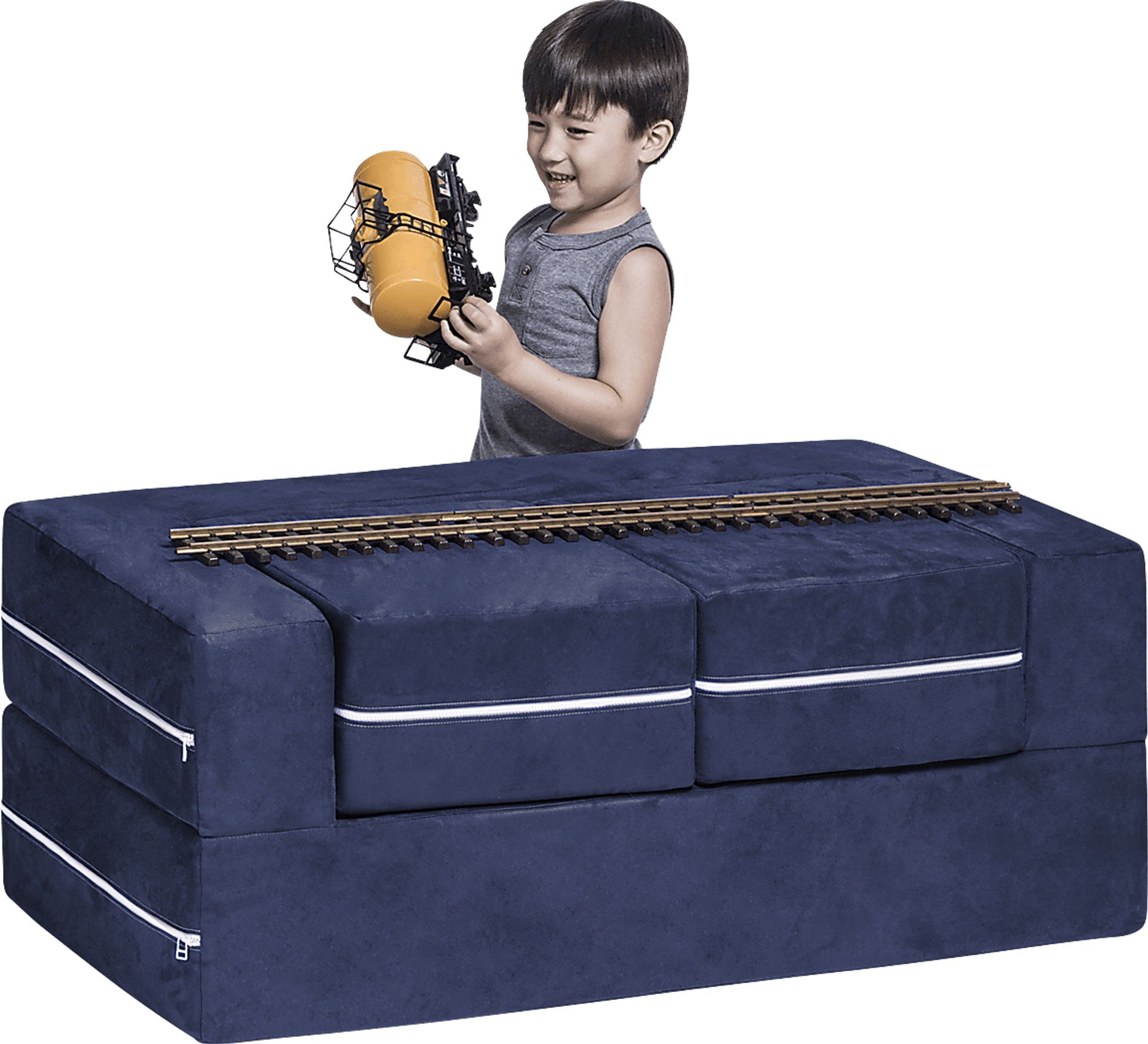 Kids Cubblie Navy Convertible Loveseat and Ottoman - Image 1