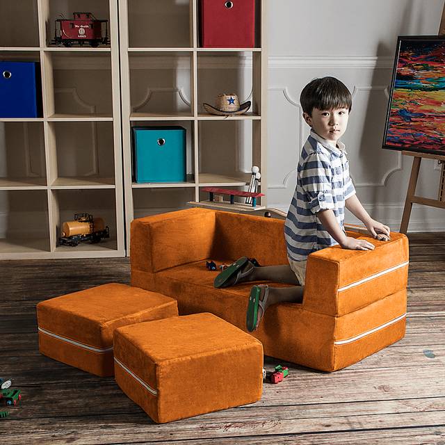 Kids Cubblie Orange Convertible Loveseat and Ottoman - Thumbnail - Image 4
