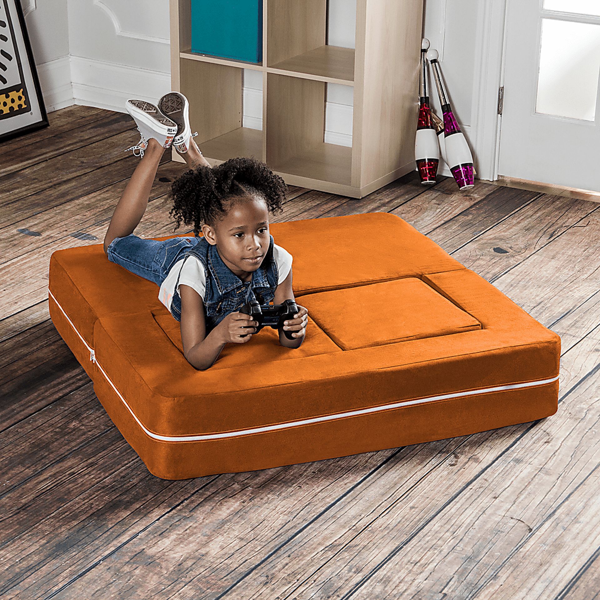 Kids Cubblie Orange Convertible Loveseat and Ottoman - Image 5