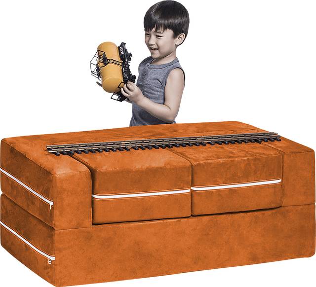 Kids Cubblie Orange Convertible Loveseat and Ottoman - Thumbnail - Image 1