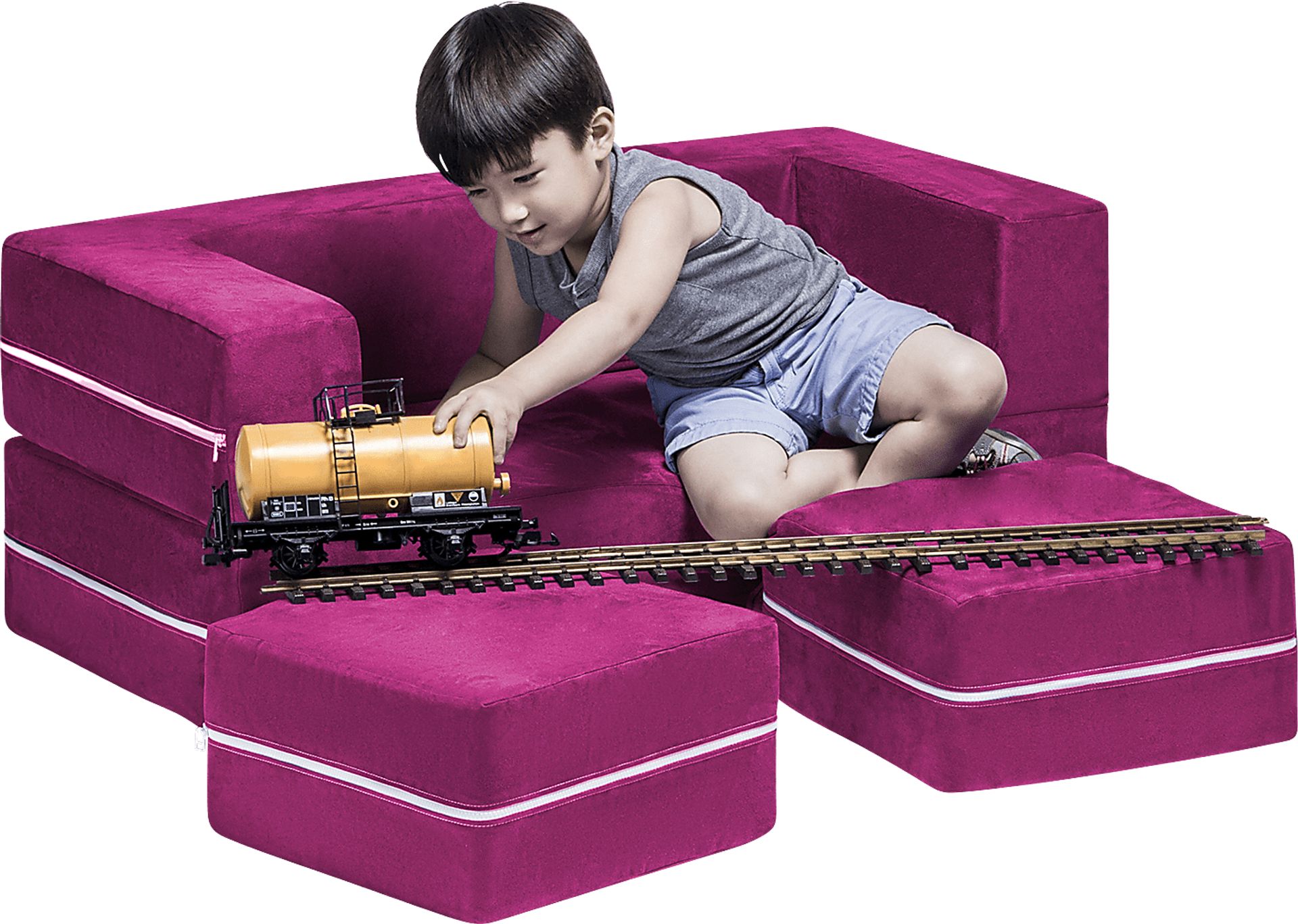Kids Cubblie Pink Convertible Loveseat and Ottoman - Image 2