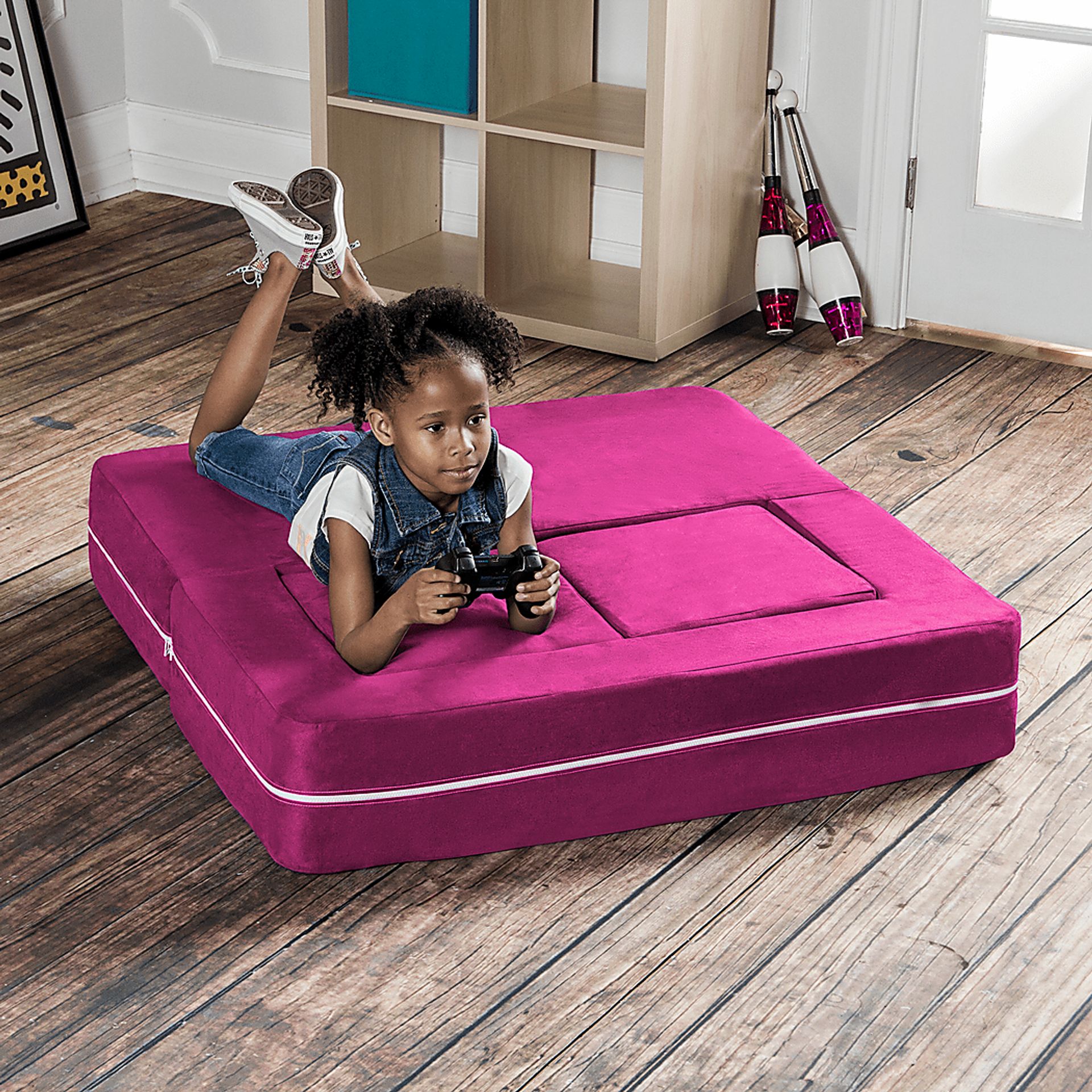 Kids Cubblie Pink Convertible Loveseat and Ottoman - Image 5