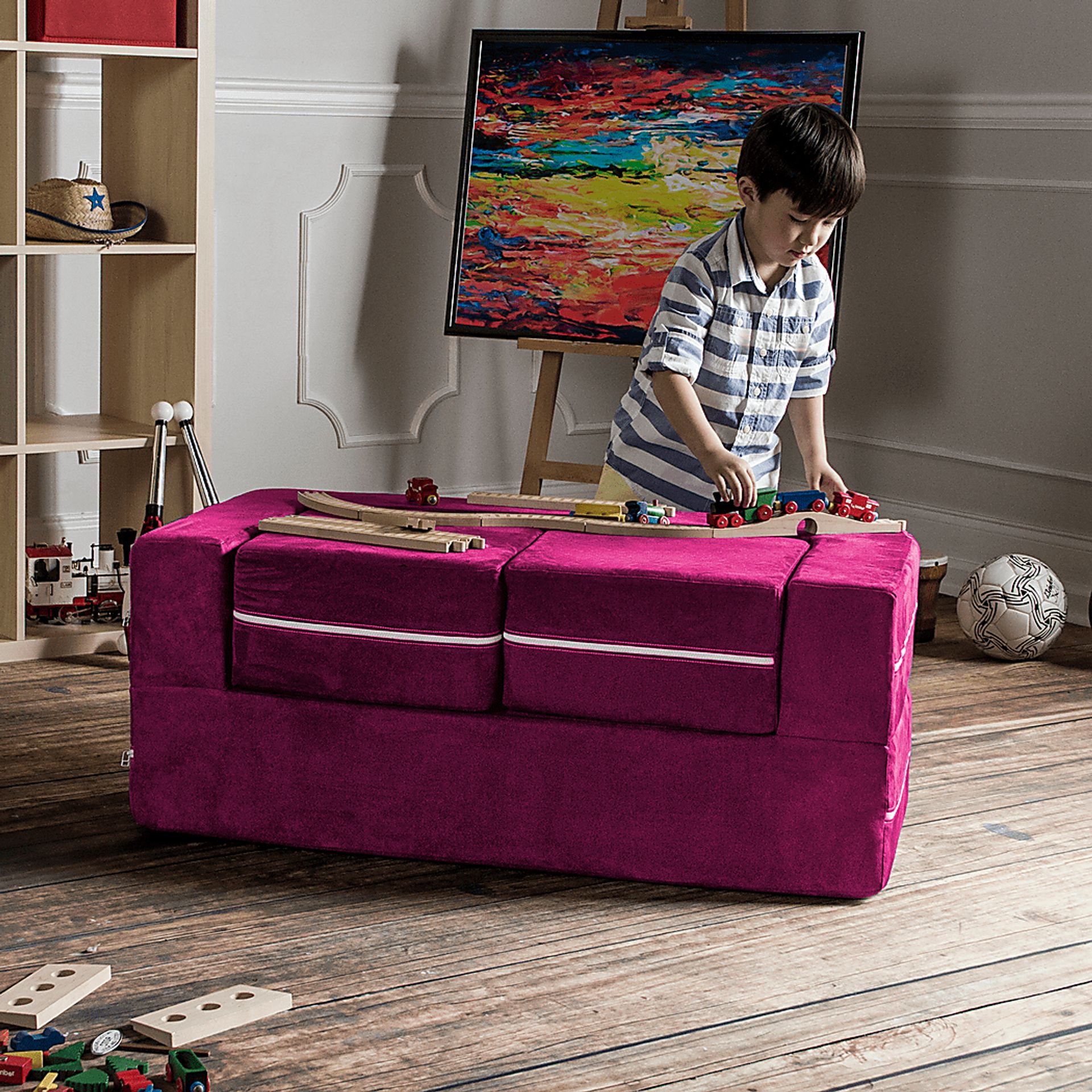 Kids Cubblie Pink Convertible Loveseat and Ottoman - Image 6