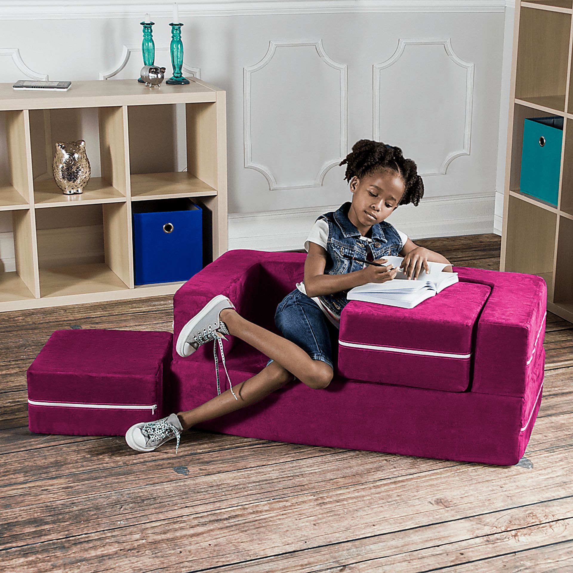 Kids Cubblie Pink Convertible Loveseat and Ottoman - Image 7