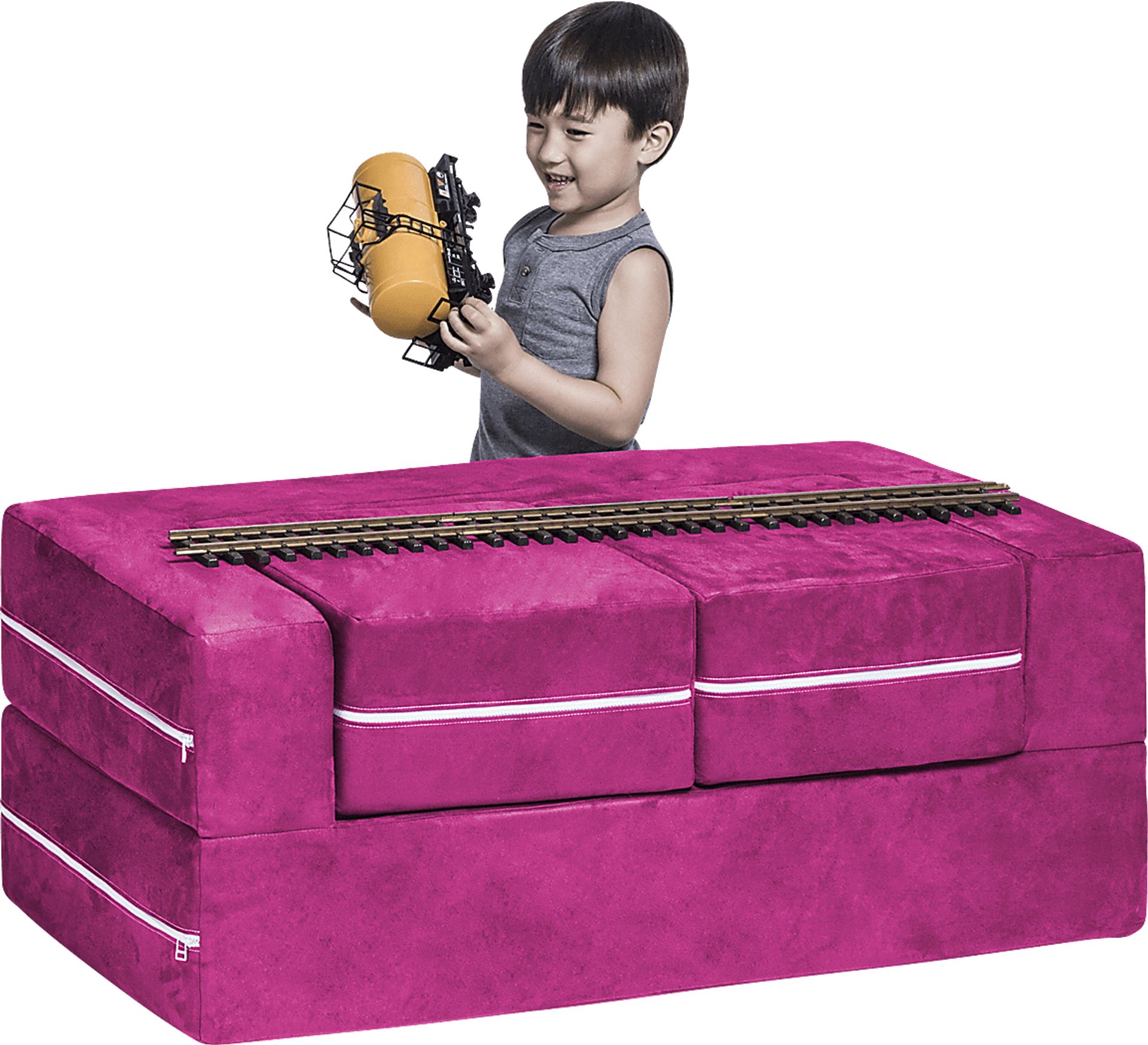 Kids Cubblie Pink Convertible Loveseat and Ottoman - Image 1