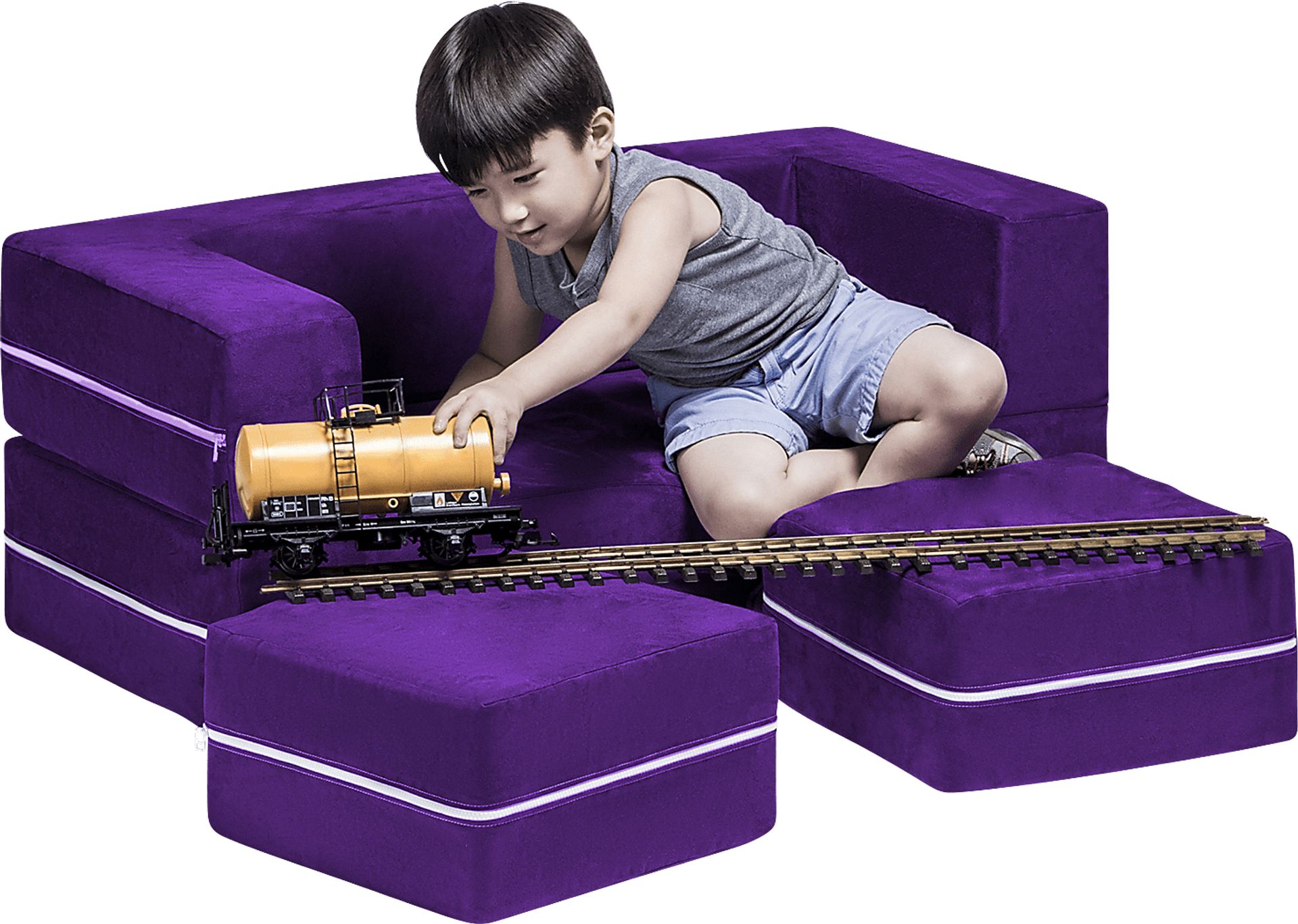Kids Cubblie Purple Convertible Loveseat and Ottoman - Image 2