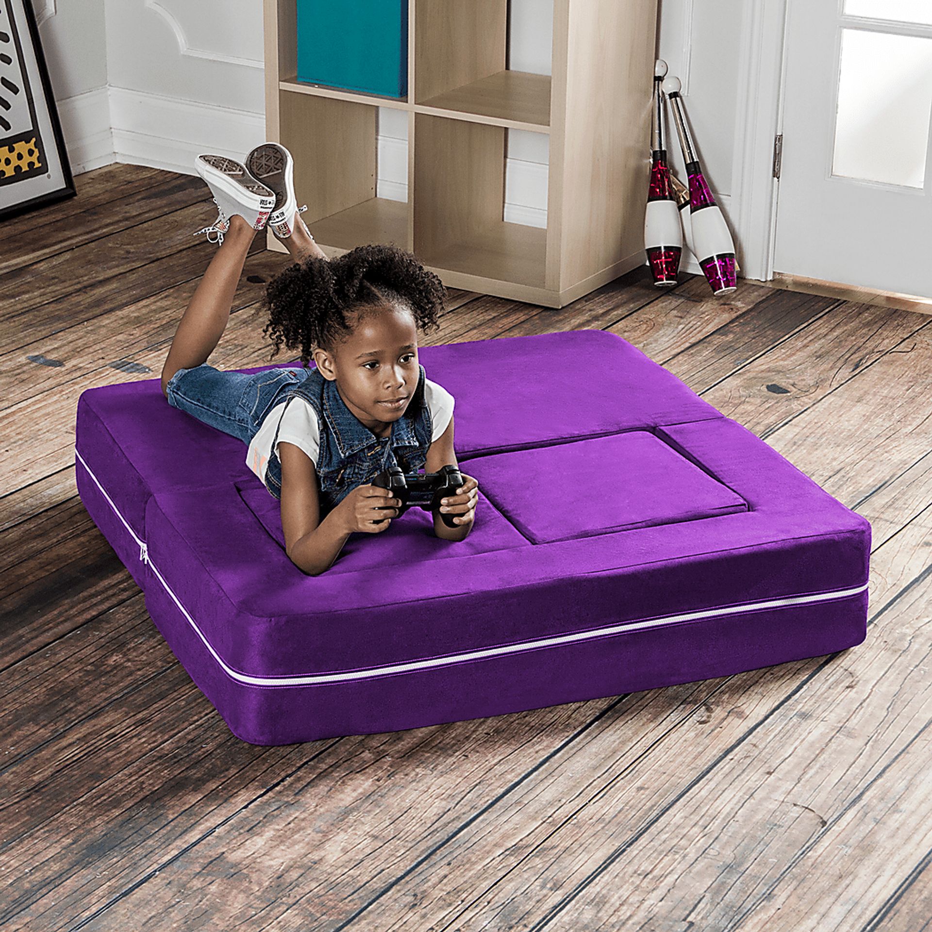 Kids Cubblie Purple Convertible Loveseat and Ottoman - Image 5