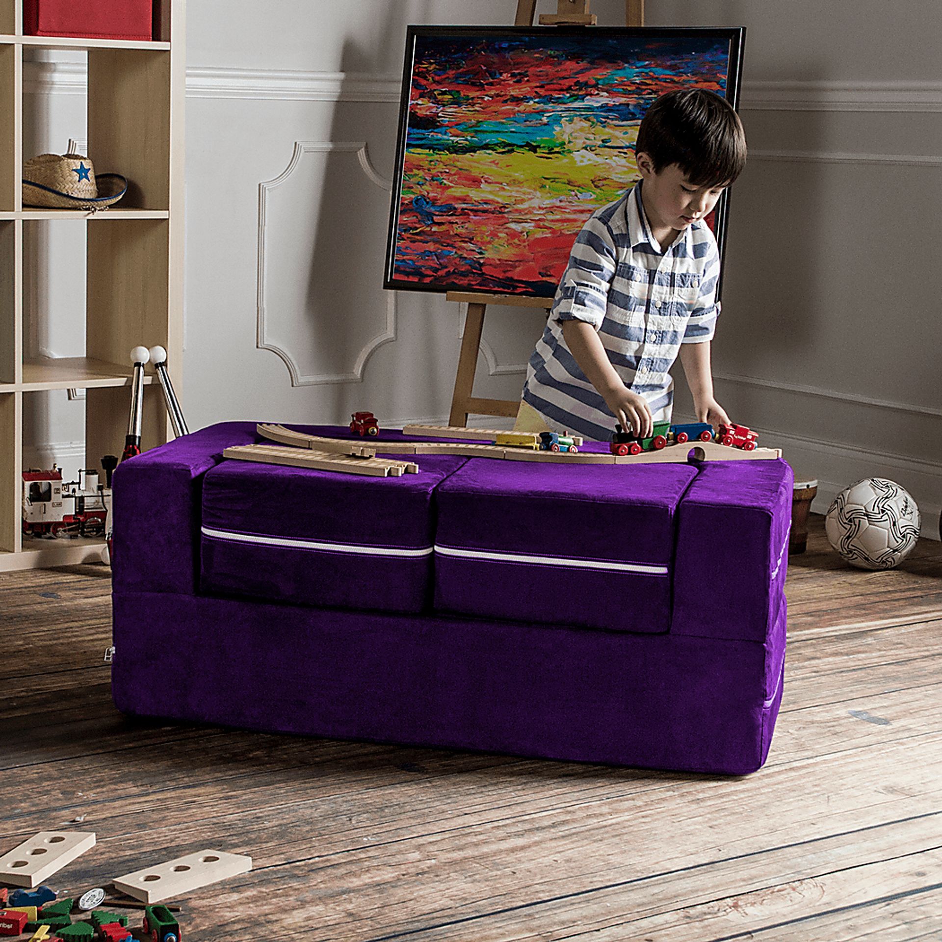 Kids Cubblie Purple Convertible Loveseat and Ottoman - Image 6
