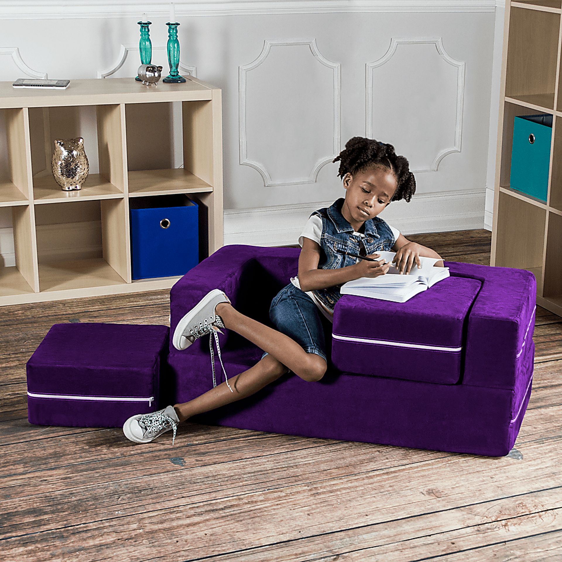 Kids Cubblie Purple Convertible Loveseat and Ottoman - Image 7