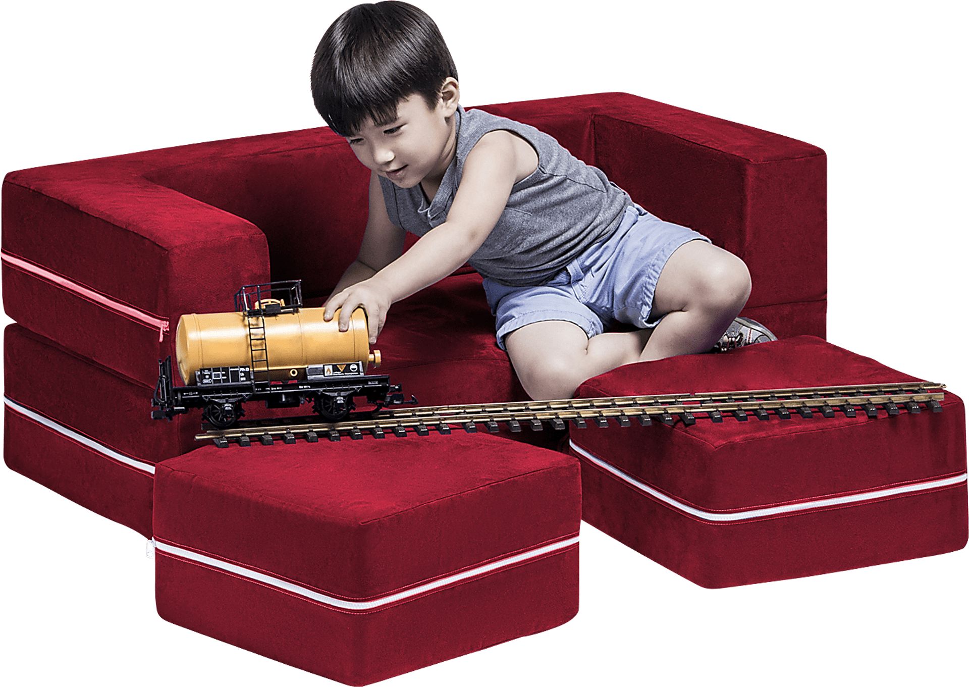 Kids Cubblie Red Convertible Loveseat and Ottoman - Image 2