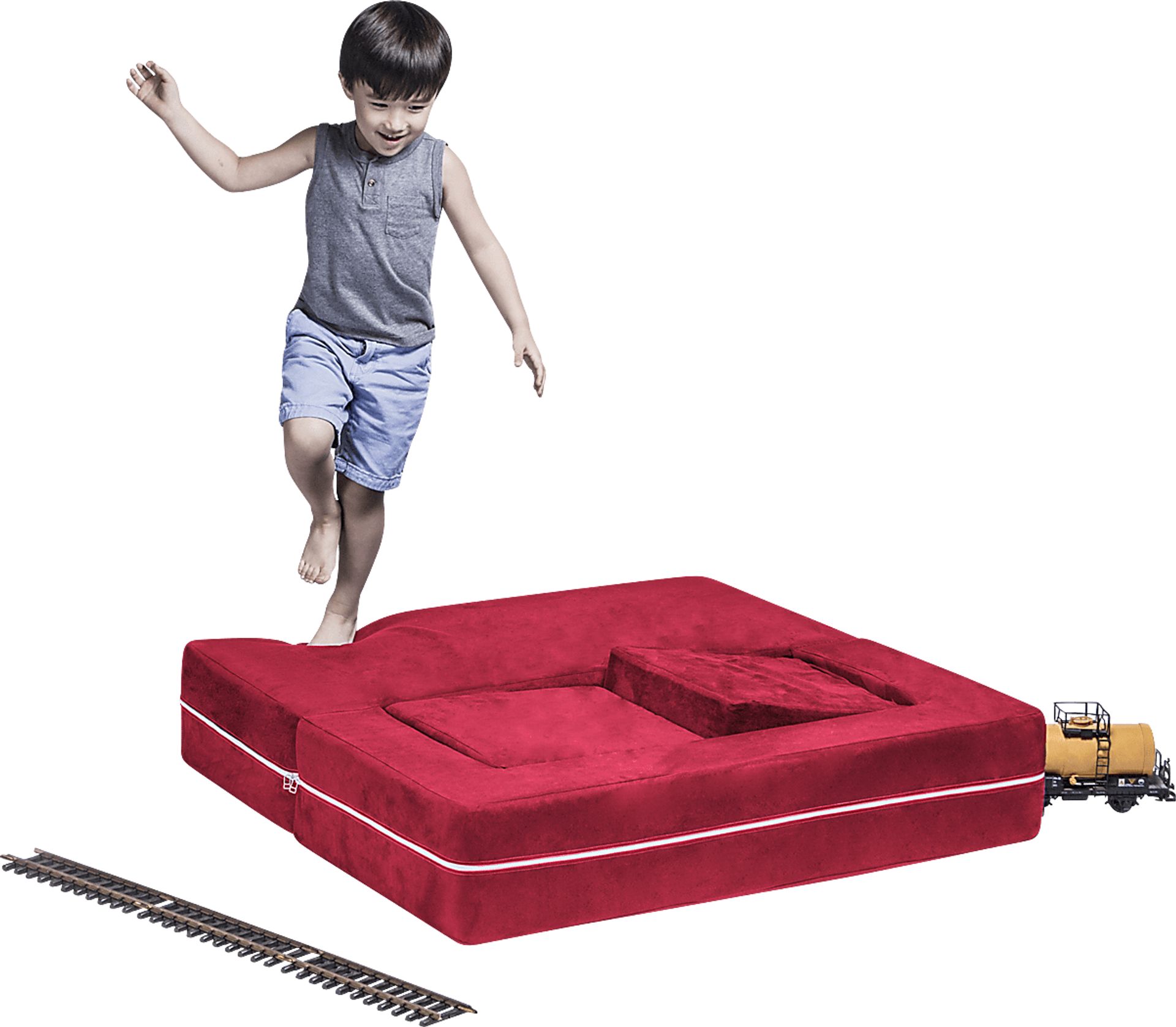 Kids Cubblie Red Convertible Loveseat and Ottoman - Image 3