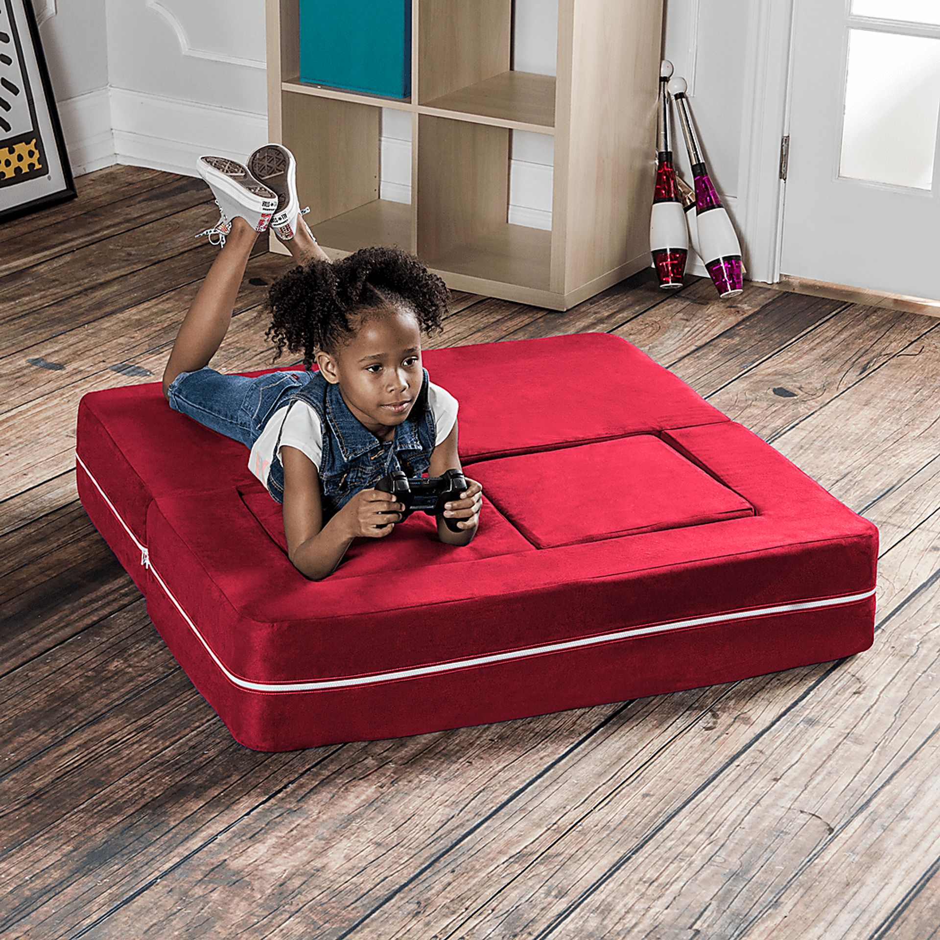 Kids Cubblie Red Convertible Loveseat and Ottoman - Image 5