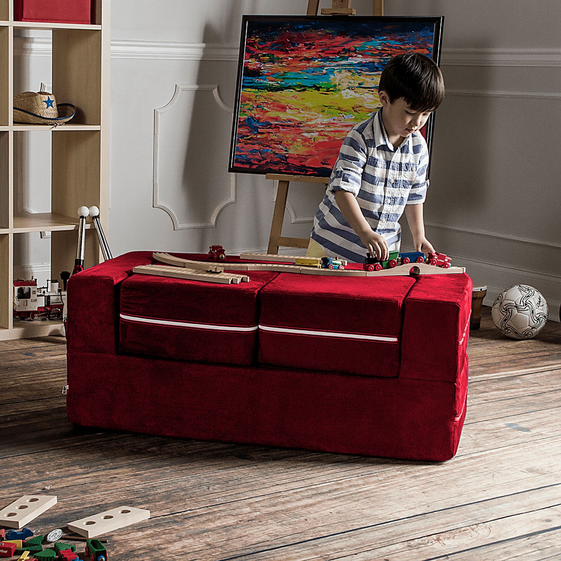 Kids Cubblie Red Convertible Loveseat and Ottoman - Image 6