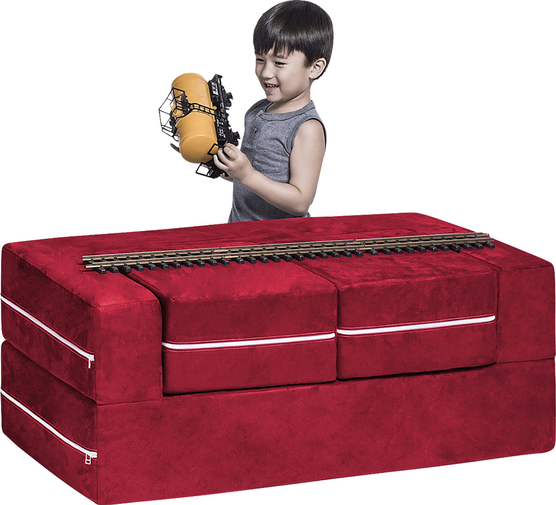 Kids Cubblie Red Convertible Loveseat and Ottoman - Image 1