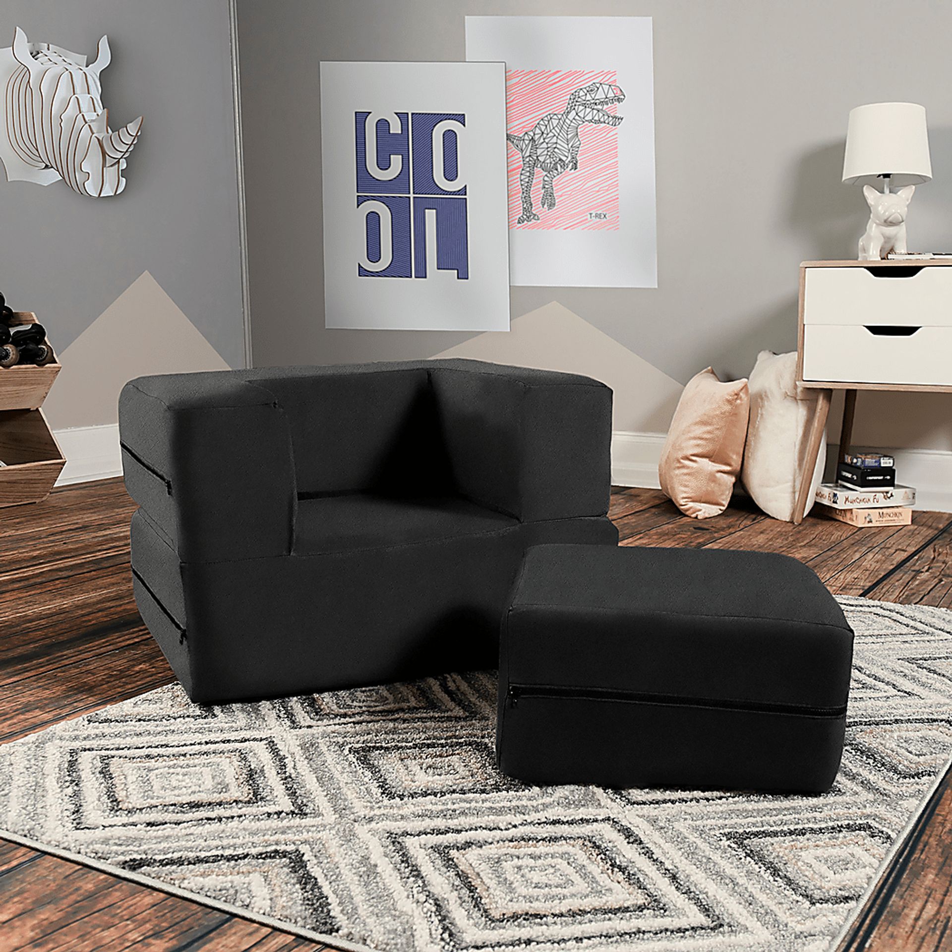 Kids Cubelax Black Covertible Chair and Ottoman - Image 2