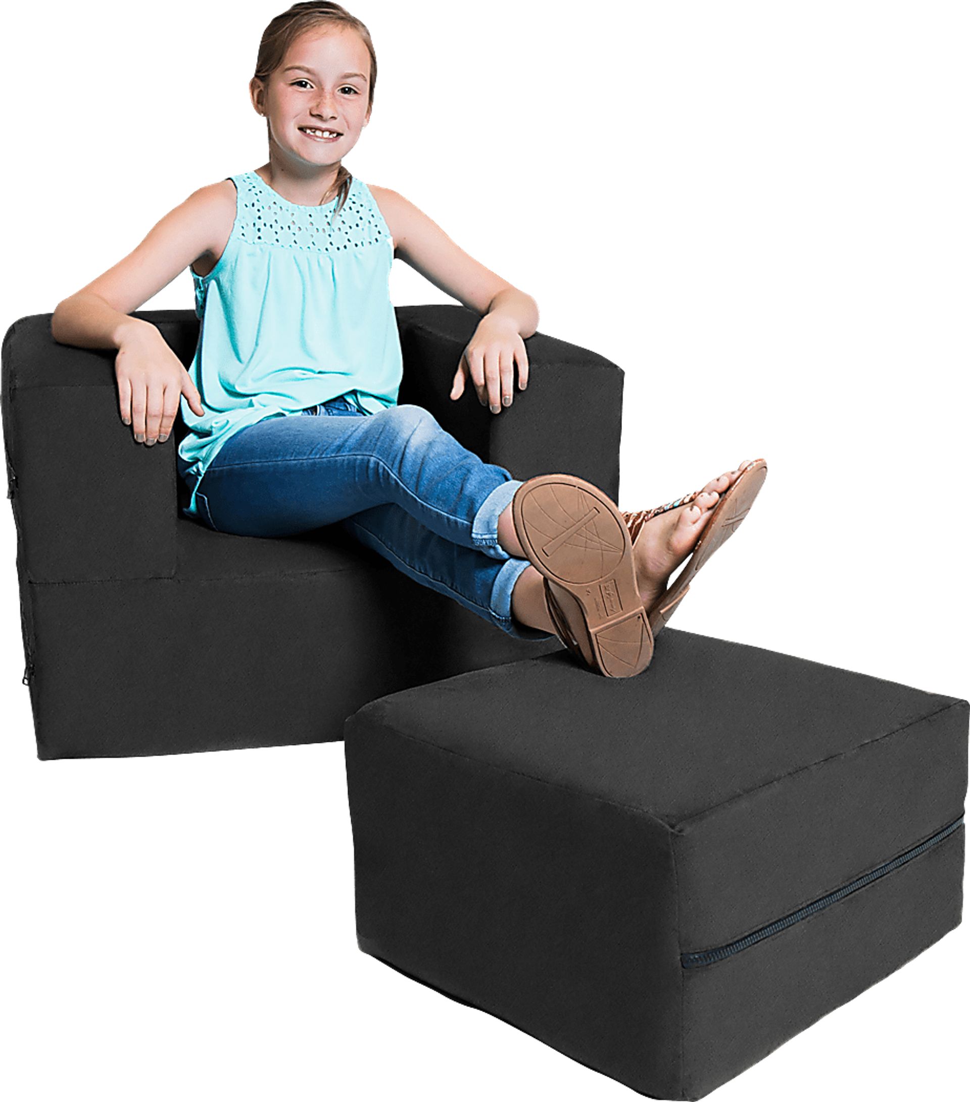 Kids Cubelax Black Covertible Chair and Ottoman - Image 3