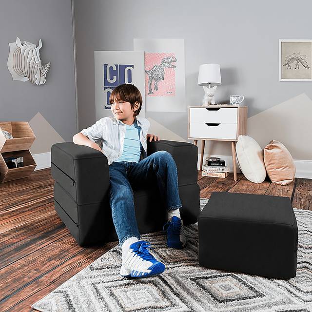 Kids Cubelax Black Covertible Chair and Ottoman - Thumbnail - Image 4