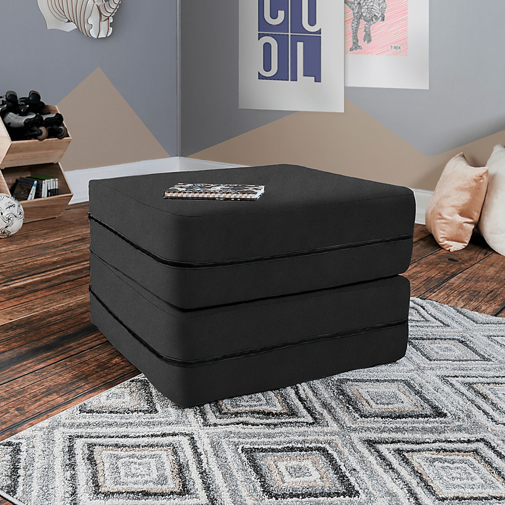Kids Cubelax Black Covertible Chair and Ottoman - Image 8