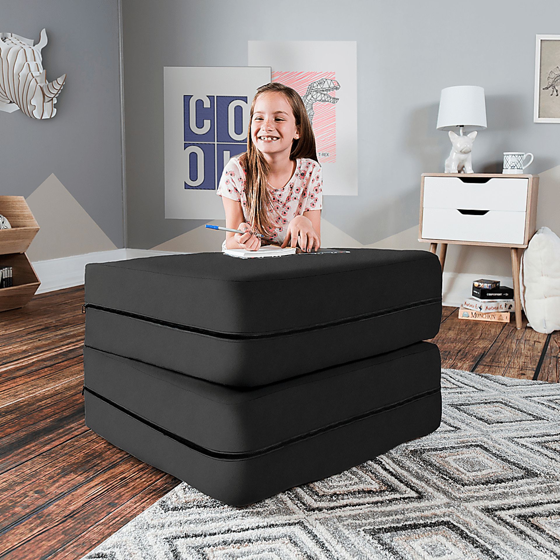 Kids Cubelax Black Covertible Chair and Ottoman - Image 9