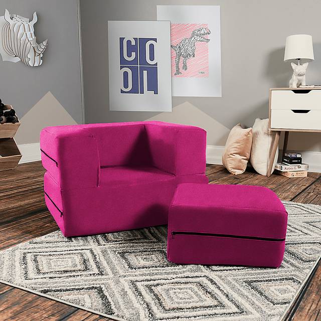 Kids Cubelax Fuchsia Convertible Chair and Ottoman - Thumbnail - Image 2