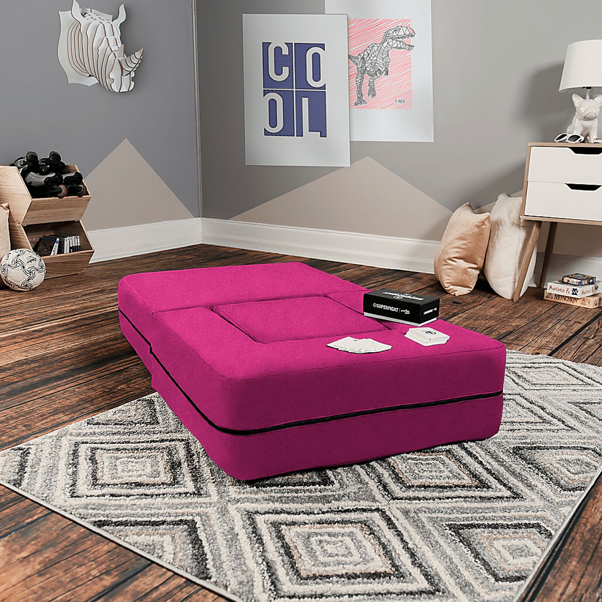 Kids Cubelax Fuchsia Convertible Chair and Ottoman - Image 4