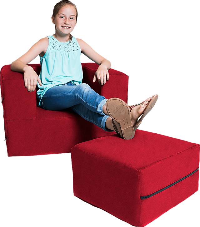 Kids Cubelax Red Convertible Chair and Ottoman - Thumbnail - Image 2