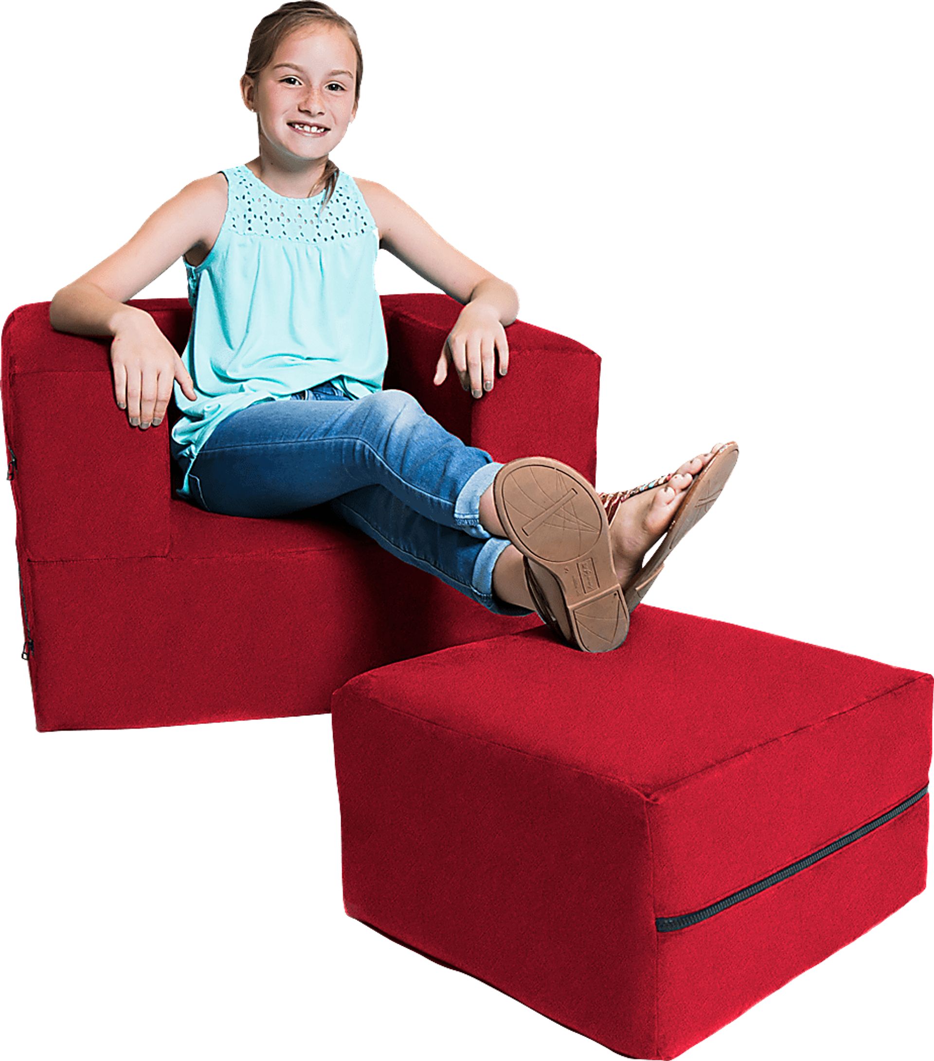 Kids Cubelax Red Convertible Chair and Ottoman - Image 2