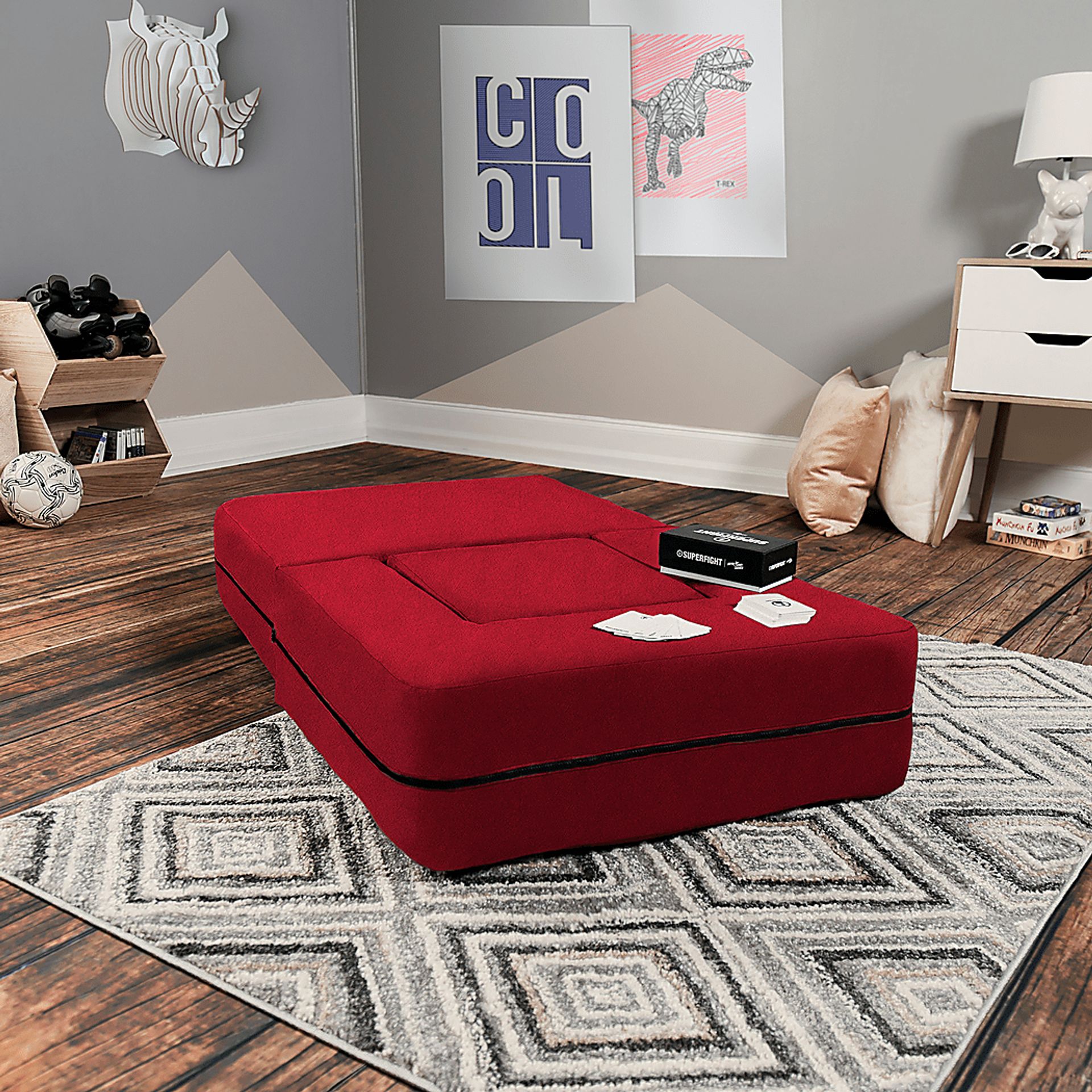 Kids Cubelax Red Convertible Chair and Ottoman - Image 6