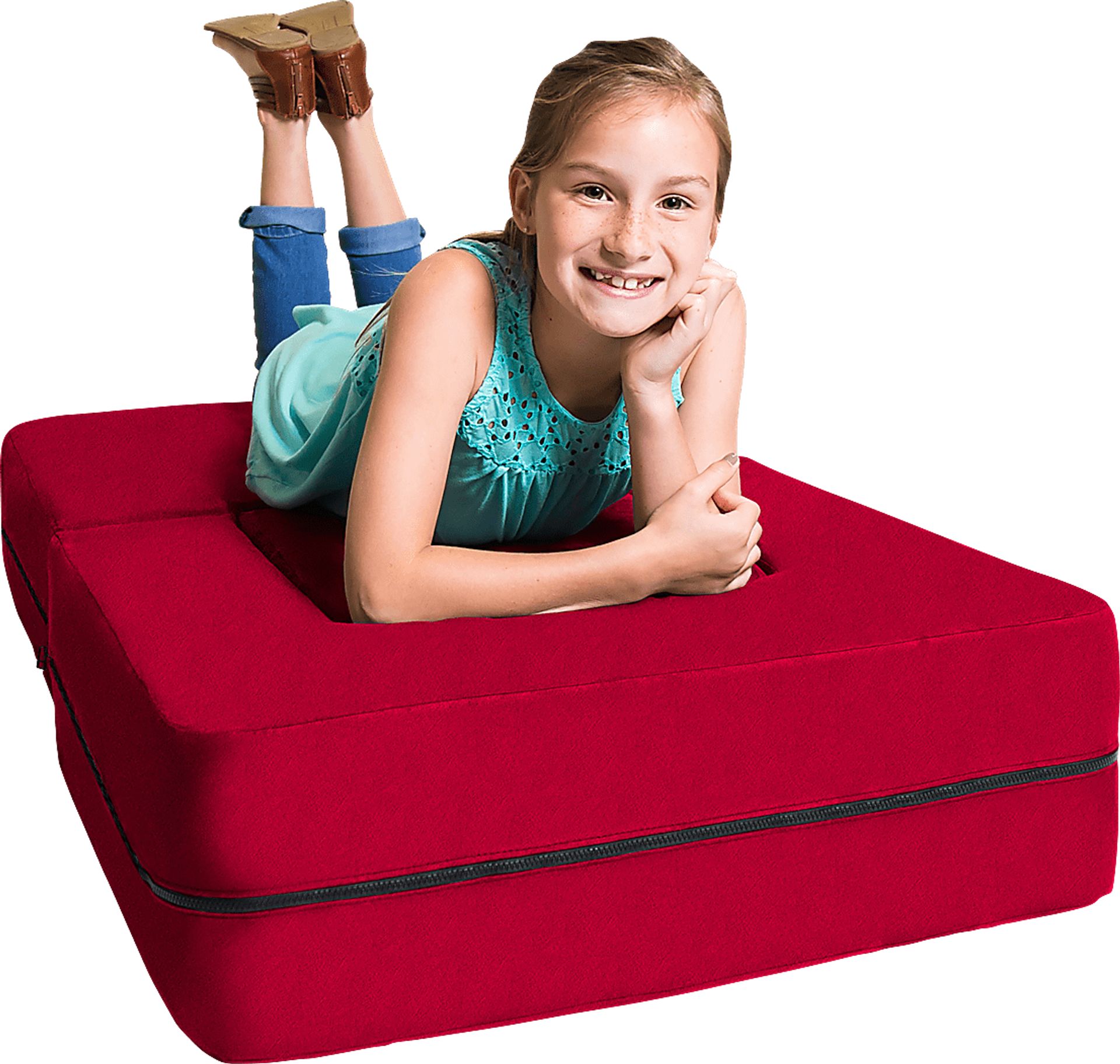 Kids Cubelax Red Convertible Chair and Ottoman - Image 8