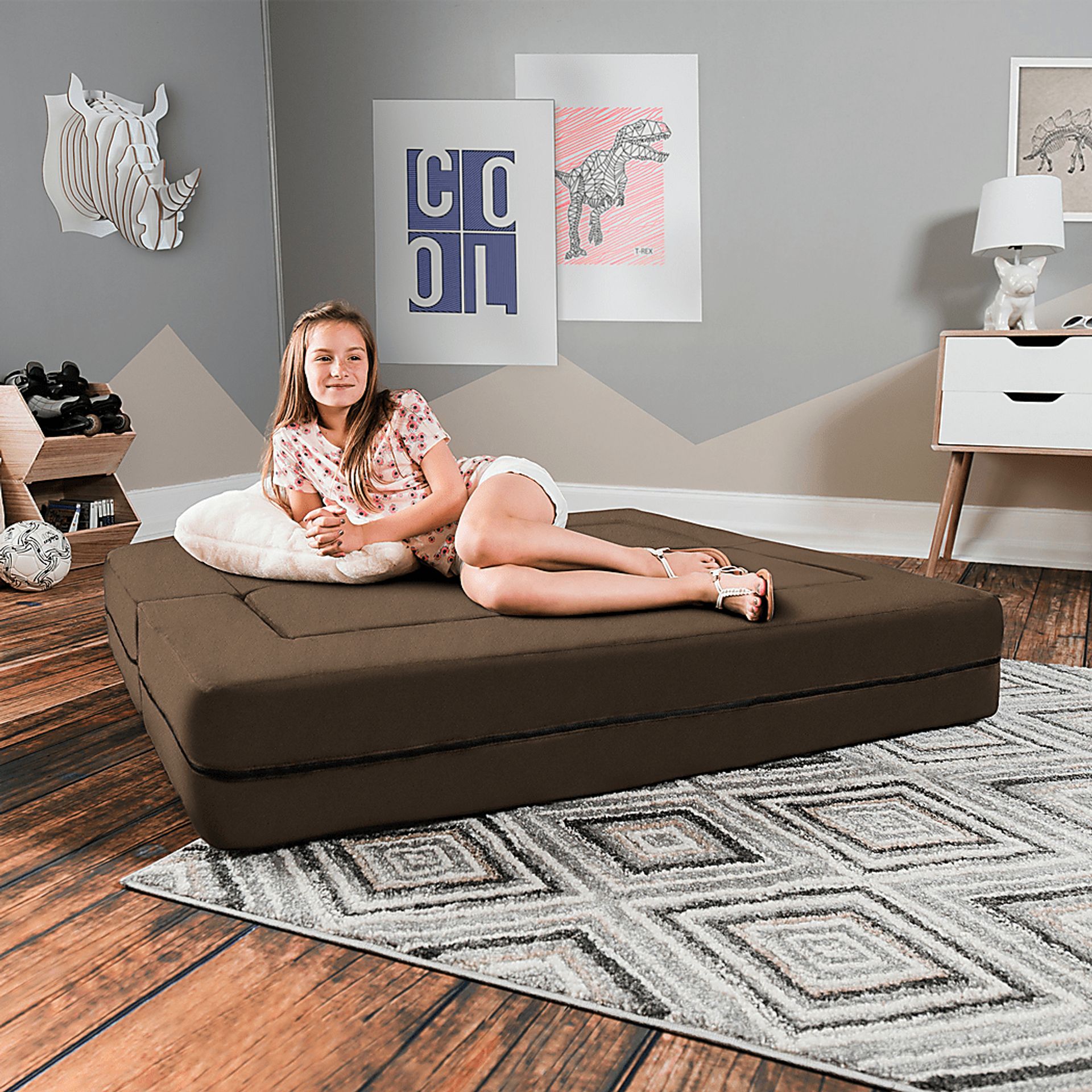 Kids Cubex Brown Convertible Sofa and Ottoman - Image 3