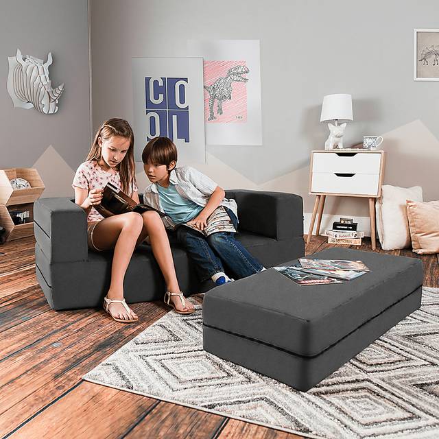 Kids Cubex Gray Convertible Sofa and Ottoman - Thumbnail - Image 2