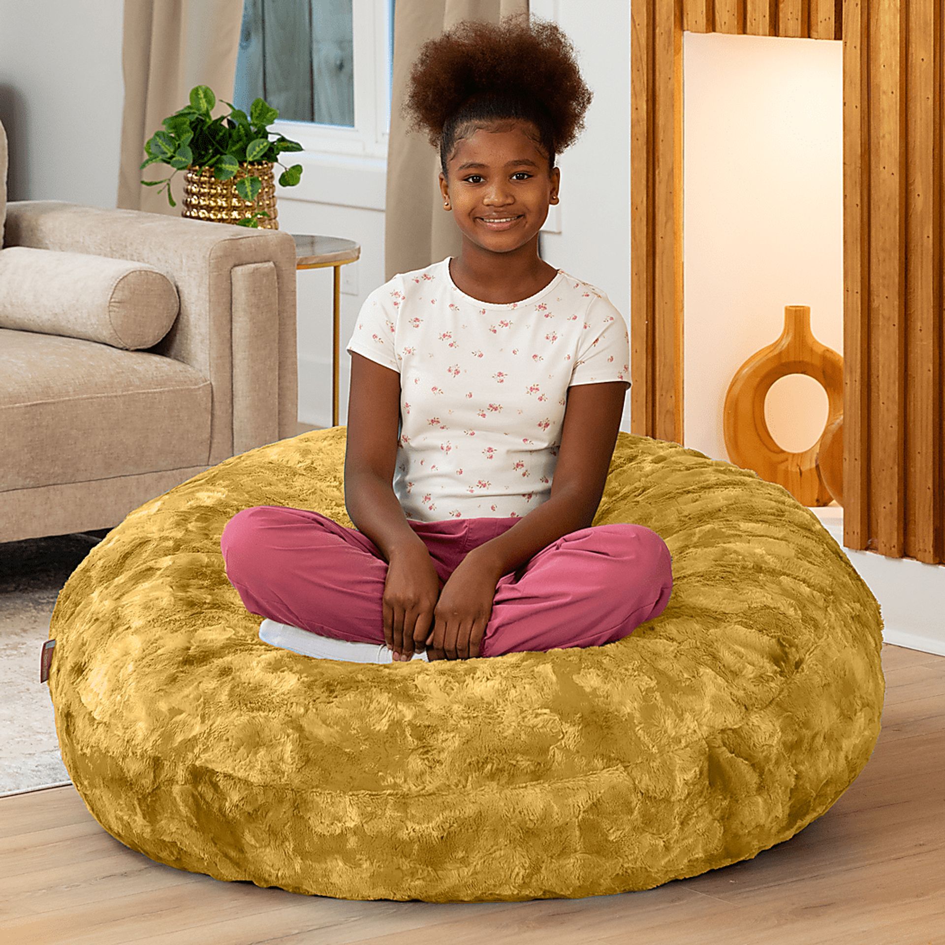 Kids Cuddler Cocoon Gold Bean Bag Lounger - Image 4