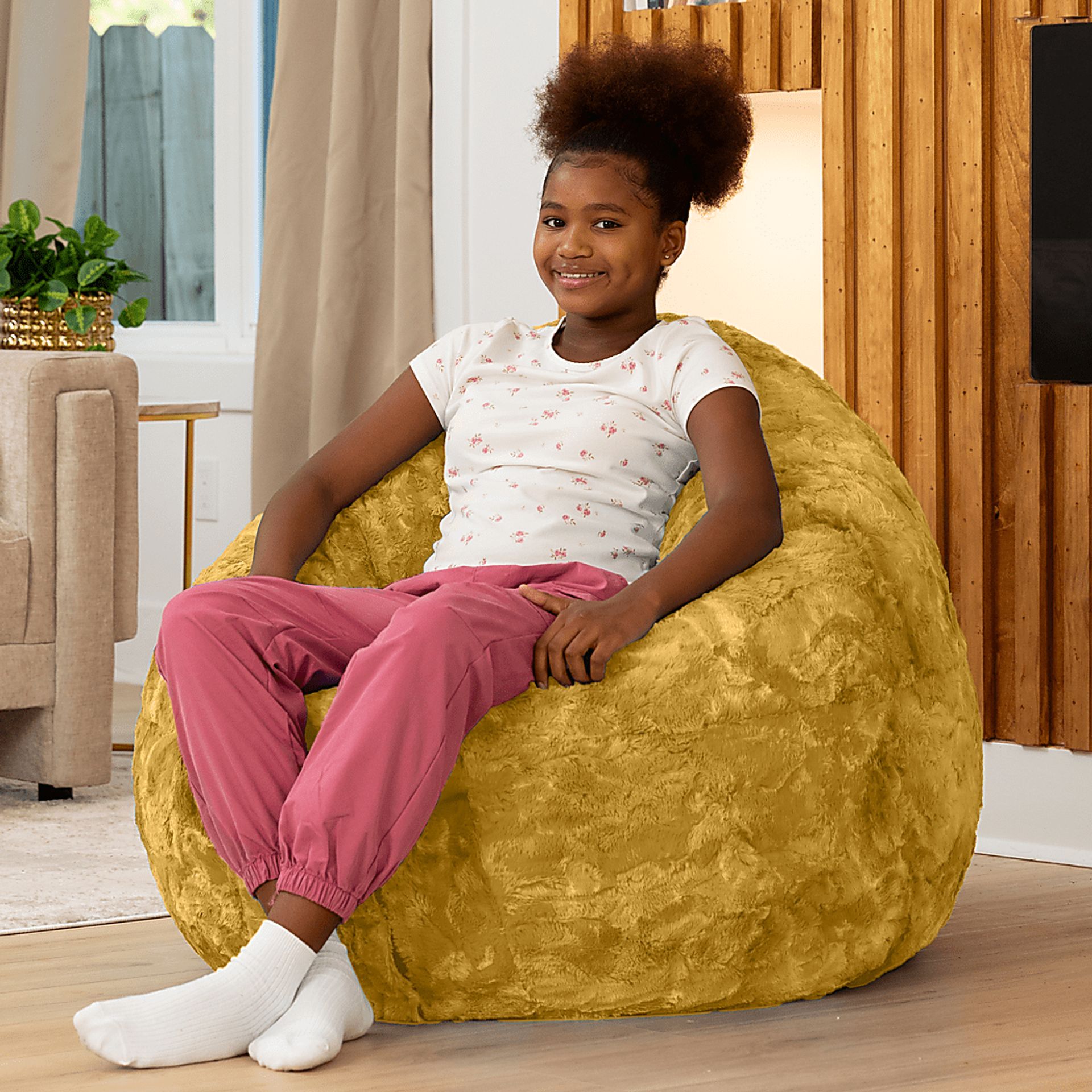 Kids Cuddler Cocoon Gold Bean Bag Lounger - Image 5