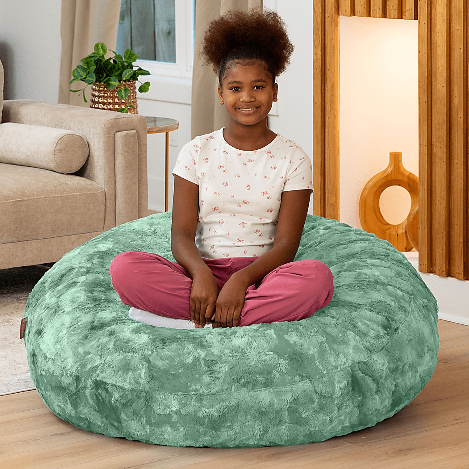 Kids Cuddler Cocoon Green Bean Bag Lounger - Image 4