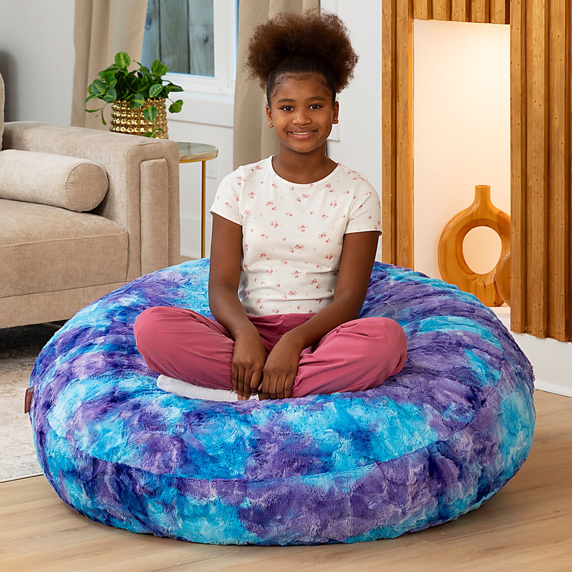 Kids Cuddler Cocoon Tie-Die Purple Bean Bag Lounger - Image 4
