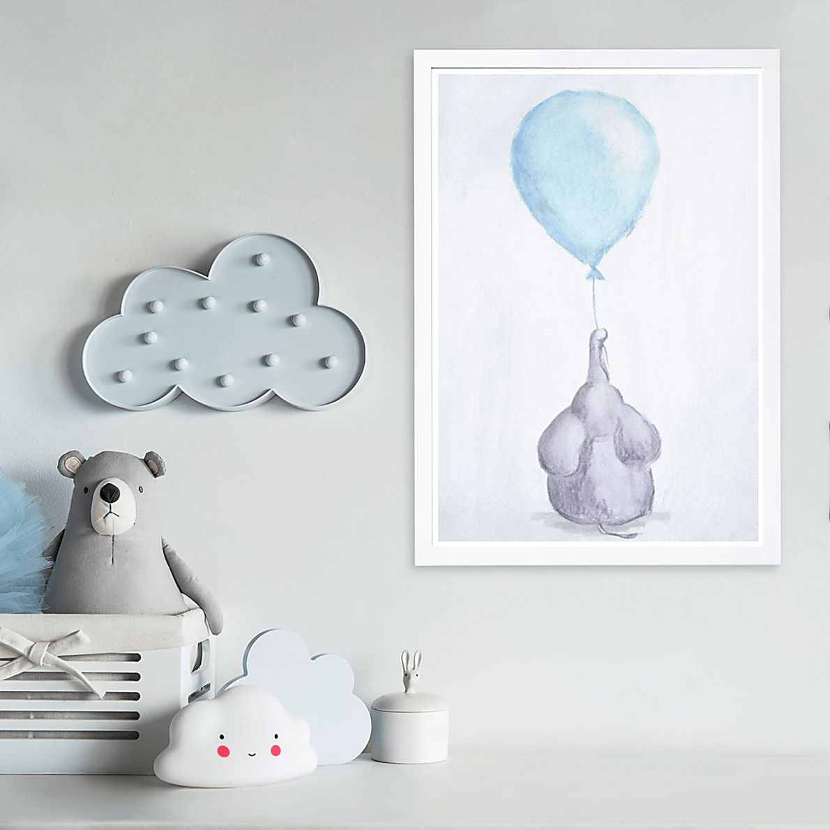 Kids Curious Elephant Blue Wall Art
