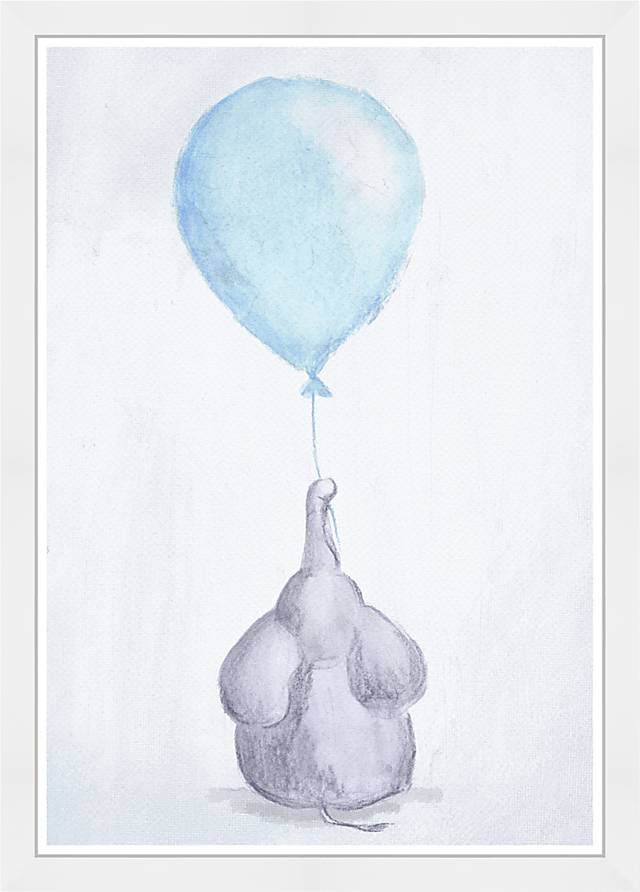 Kids Curious Elephant Blue Wall Art - Thumbnail - Image 1
