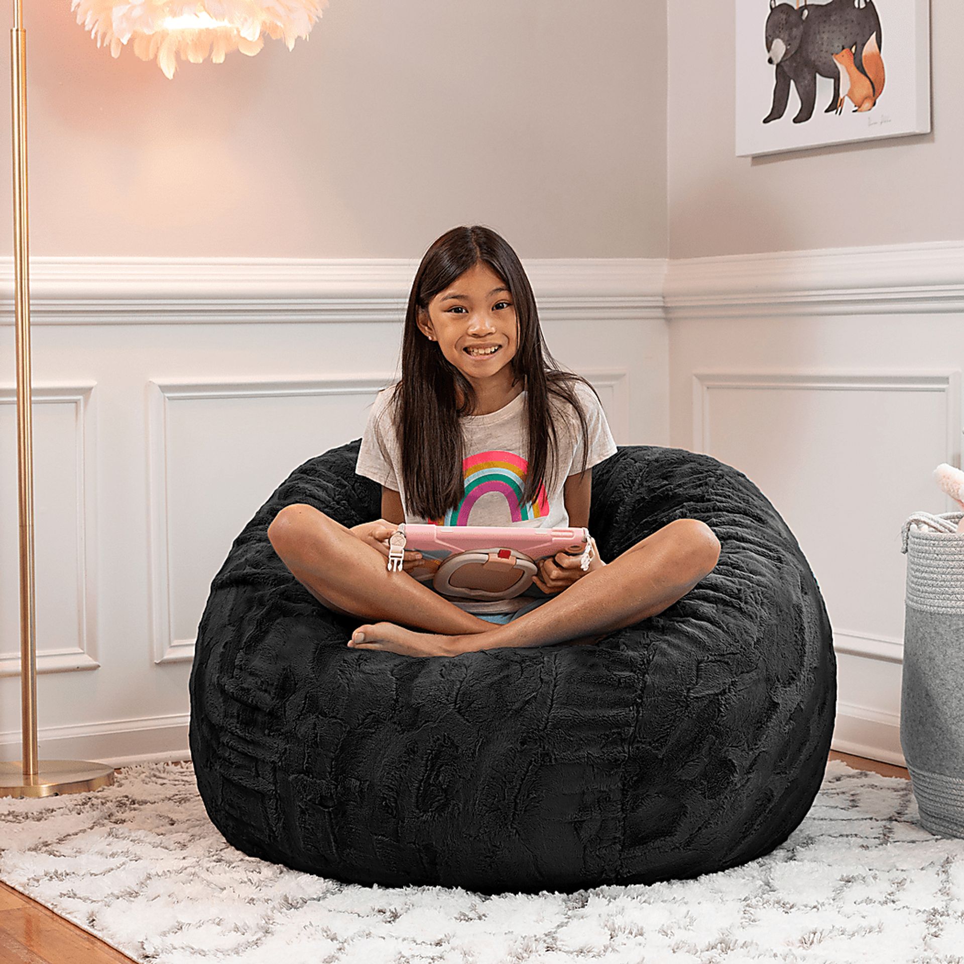 Cushy Cloud Black Polyester Fabric Bean Bag Rooms to Go